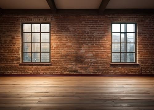 7x5ft Fabric Backdrop – Vintage Brick Wall & Wooden Floor for Home Office, Zoom,