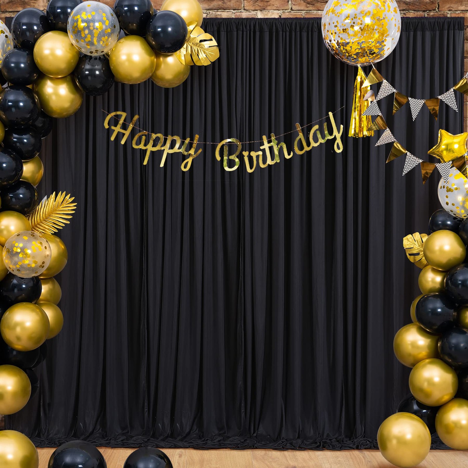 Black Backdrop Curtain 2 Panels Wrinkle Free Polyester Drapes 8×10 ft Wedding