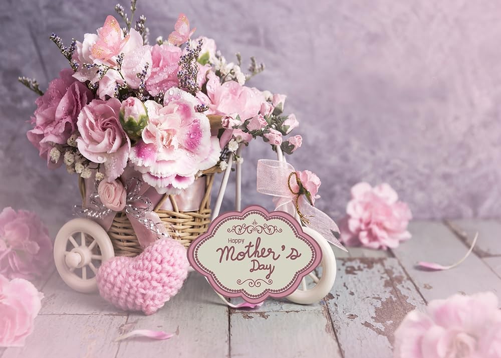 7X5FT Mother’s Day Backdrop Retro Background Rose Flowers Backdrop Mother Day Pa