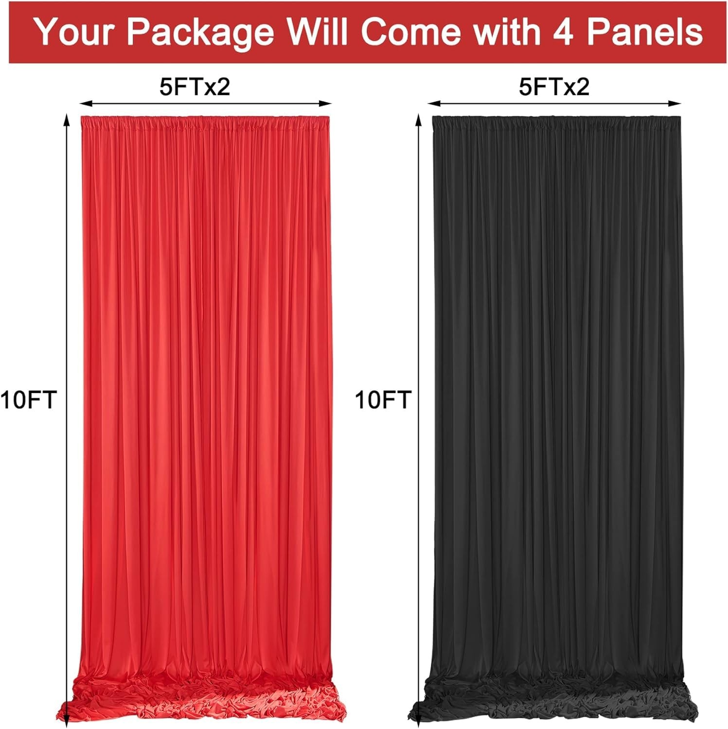 10x10ft Black Backdrop Curtains and Red Backdrop Curtains Panels, Black and R…