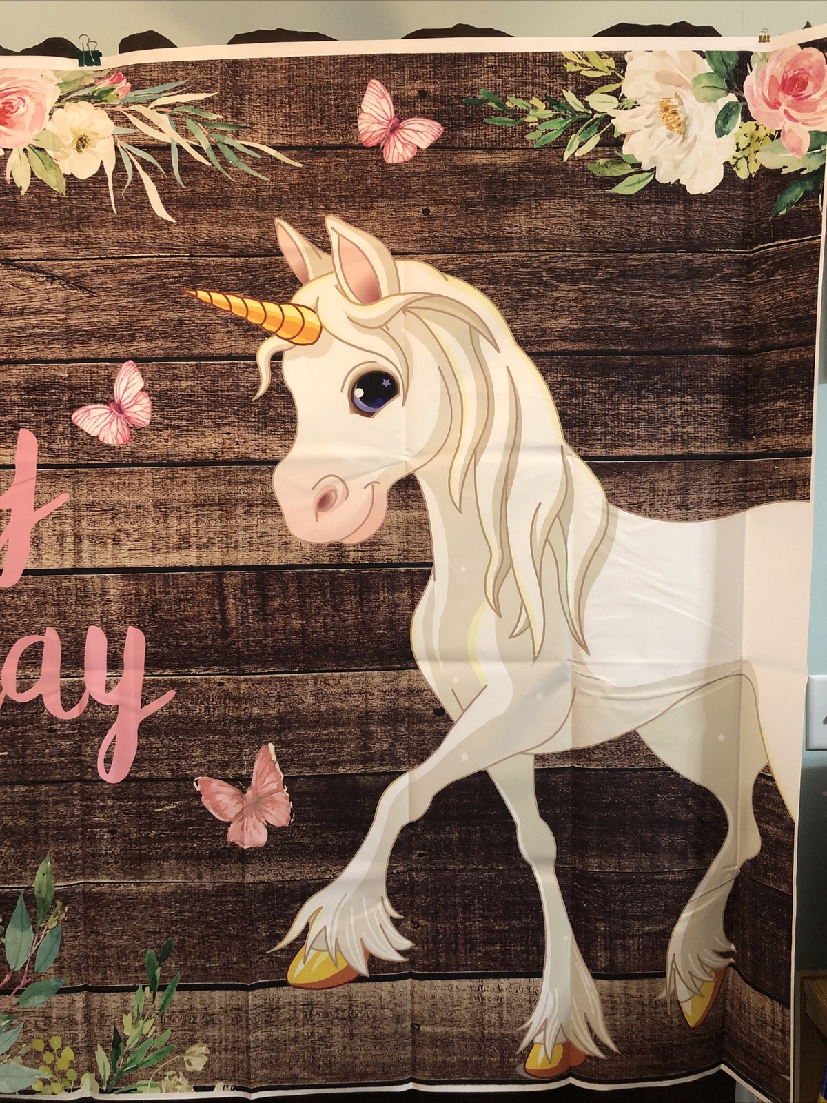 5×7 Ft Unicorn Happy Birthday Party Photo Backdrop Banner Pink Rose Butterfly