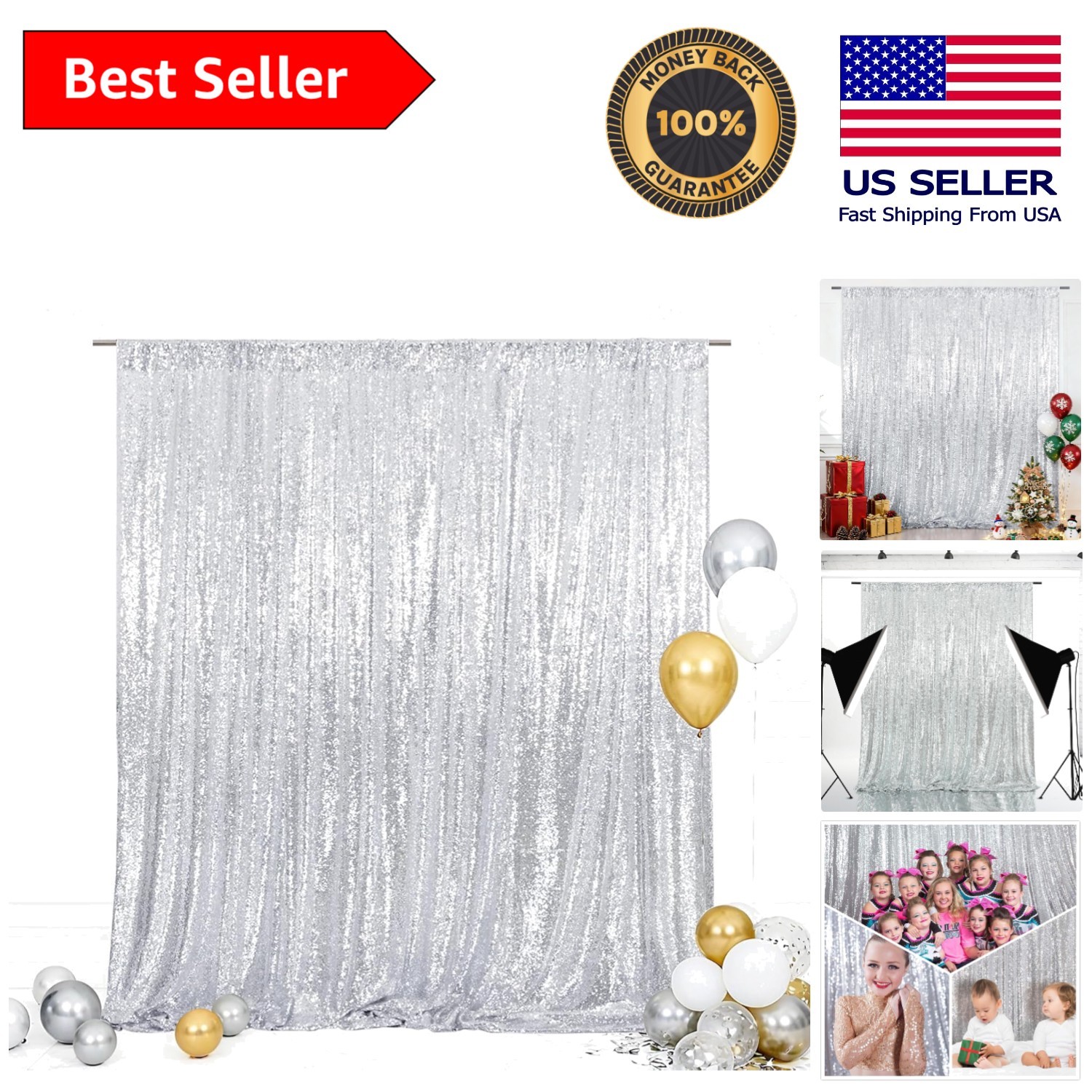 6×6 Ft Glittering Silver Sequin Backdrop for Weddings, Parties & Celebrations