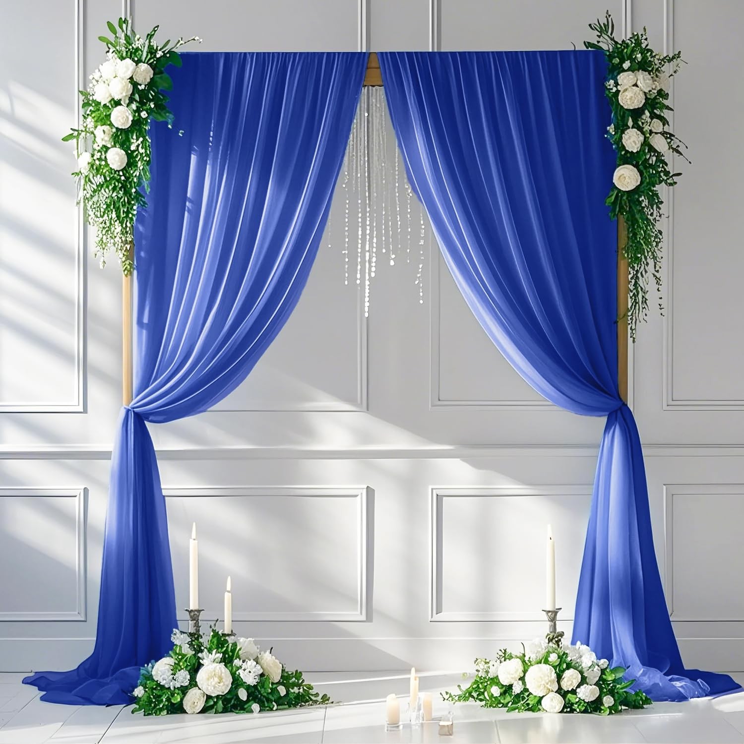 Royal Blue Chiffon Curtain Drapes 29×120 Inch 2 Panels Sheer Curtains Backdro…