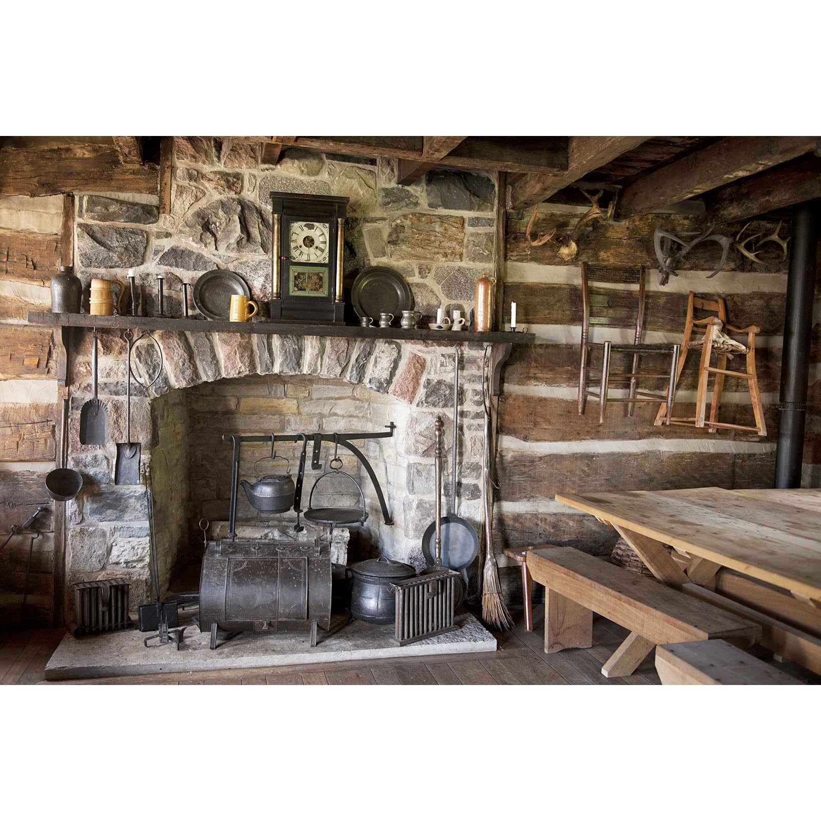 Rustic Kitchen Backdrop Western Old Wooden House Interior 7x5ft, brown