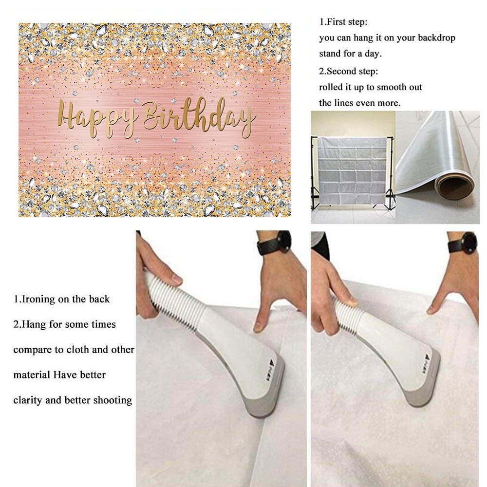 Happy Birthday Backdrop Pink and Rose Gold Dot Glitter Sparkle Party Decorations