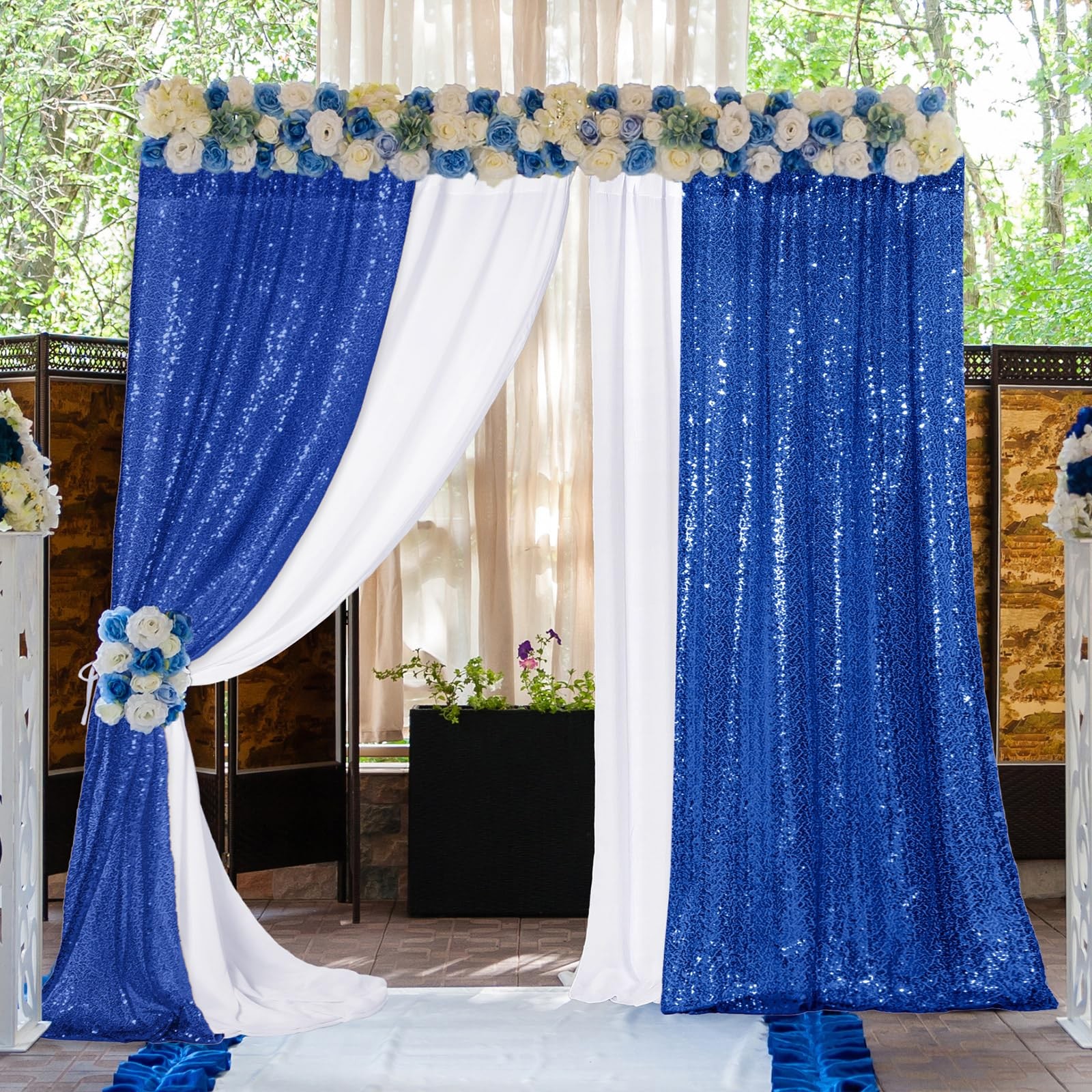 4 Panels Backdrop Curtains 2 Pcs 4 x 10 ft Sequin Glitter 2 Pcs 7 x 10 ft Chi…