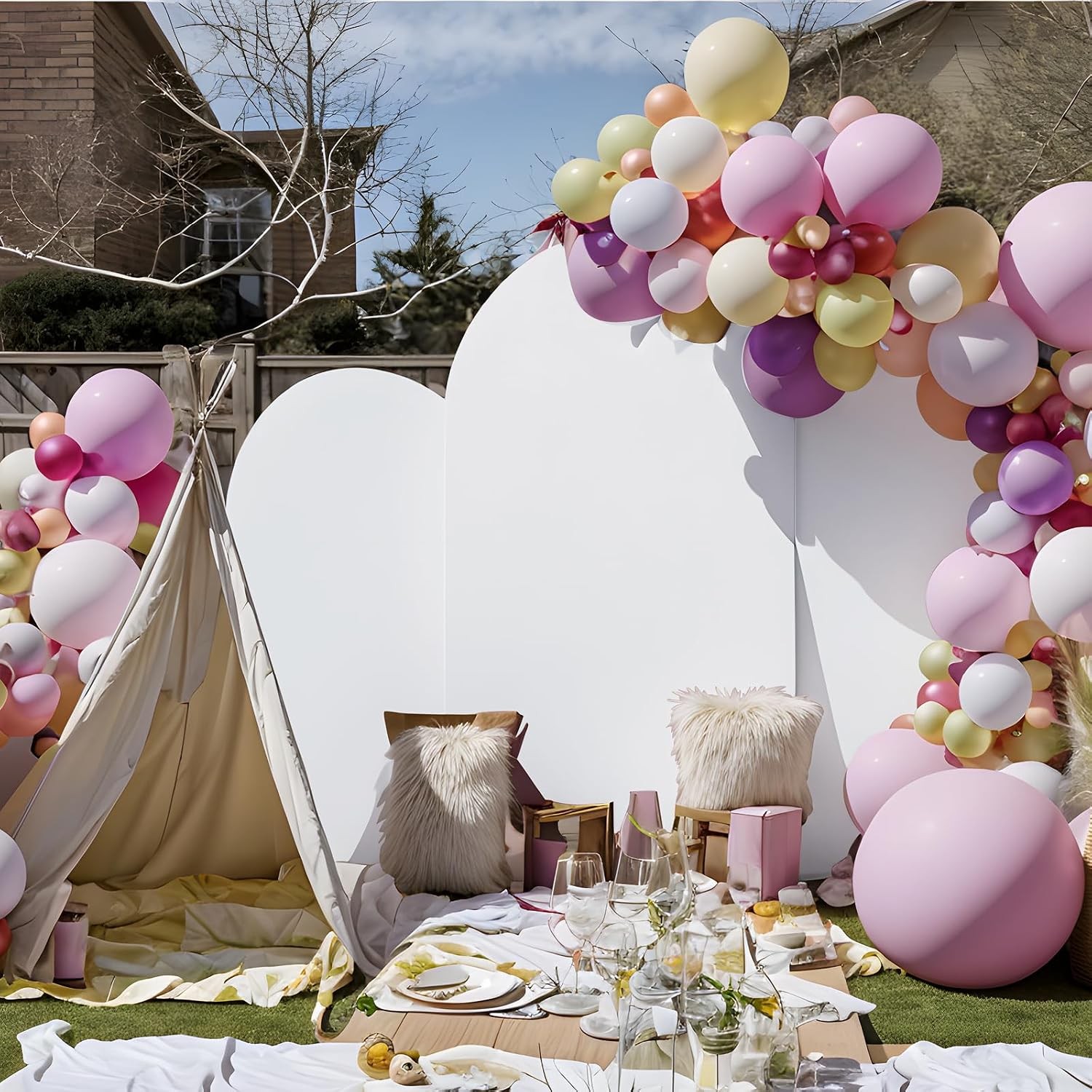 White Arch Backdrop Cover Set of 3 (6FT 5FT 4FT) Spandex 2-Sided Round Top Chiar