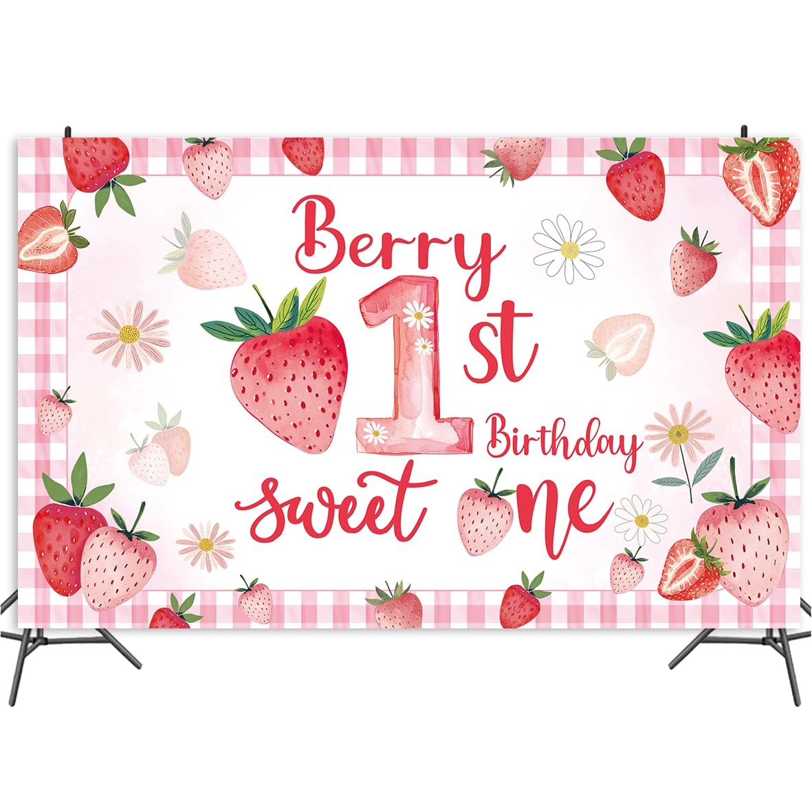 Pink Strawberry Theme Birthday Party Decorations Berry First Backdrop 5x3FT