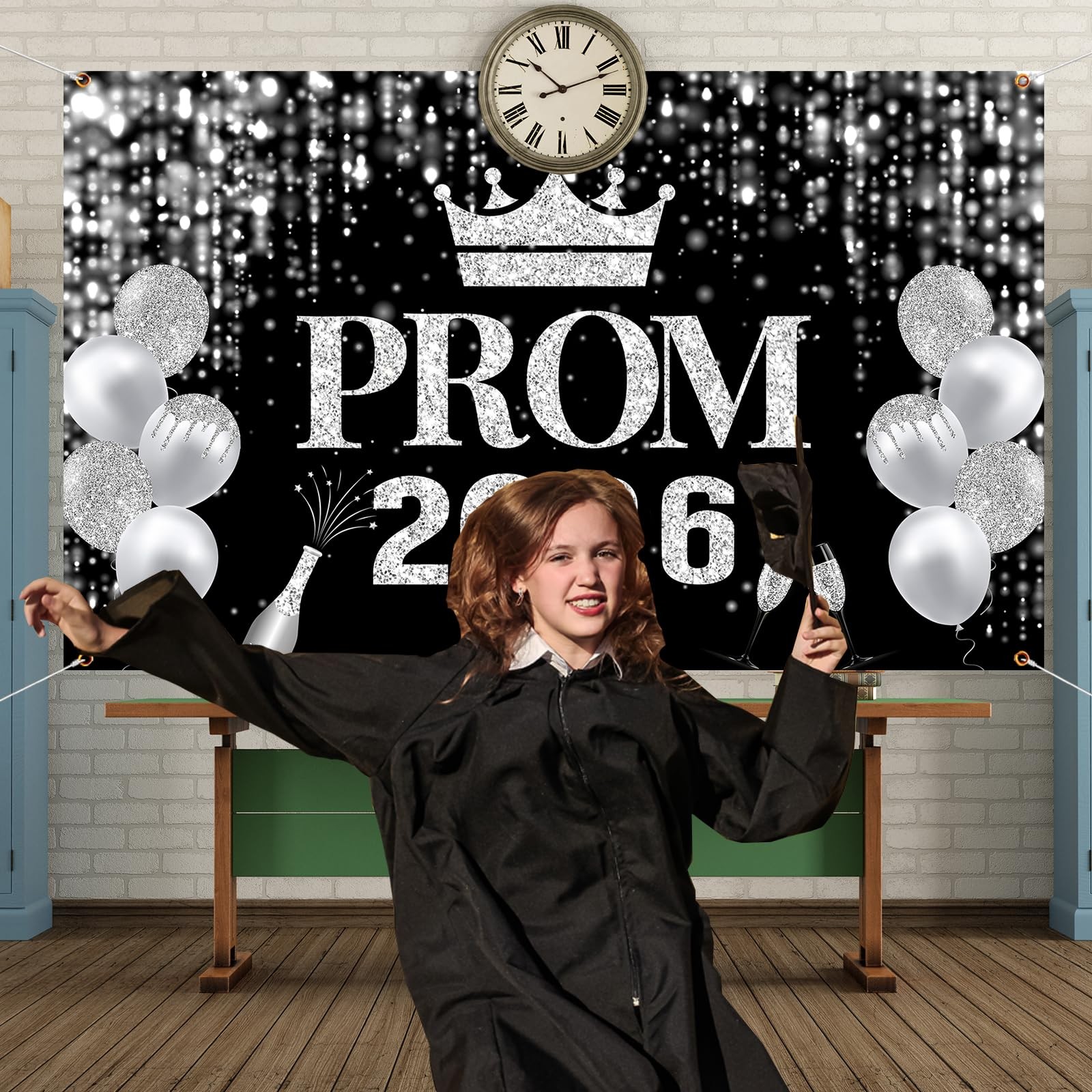 Prom Decorations 2026 Banner, Black and Silver Prom Decorations