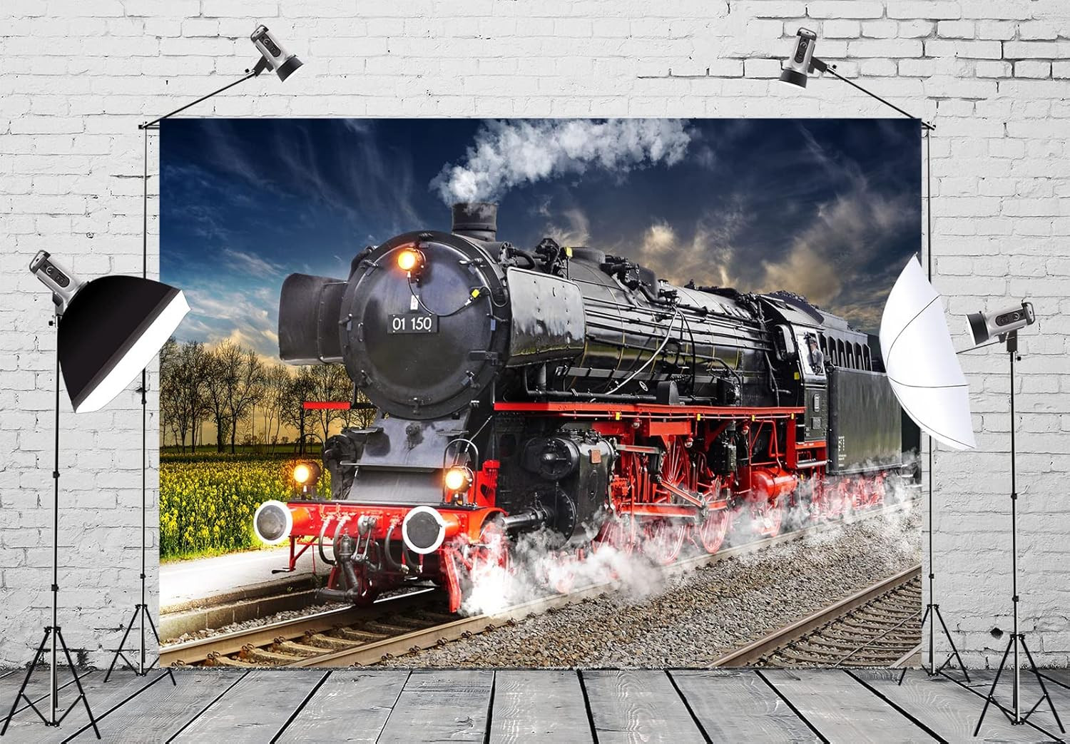 7x5ft Fabric Vintage Steam Locomotive Train Photography Backdrop Old Steam Train