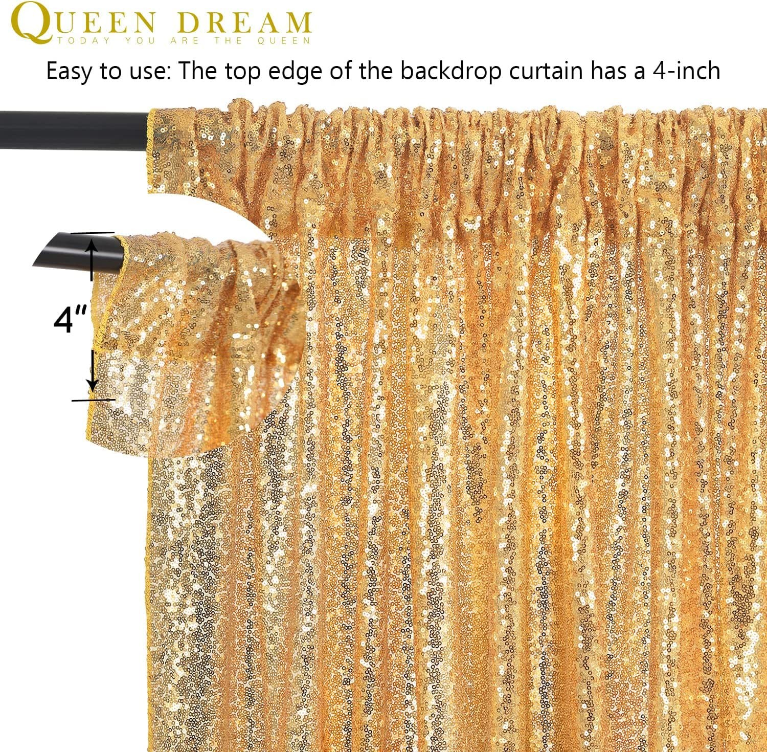 7ft x 7ft Gold Sequin Backdrop Curtain Glitter Photo Booth, Wedding Birthday