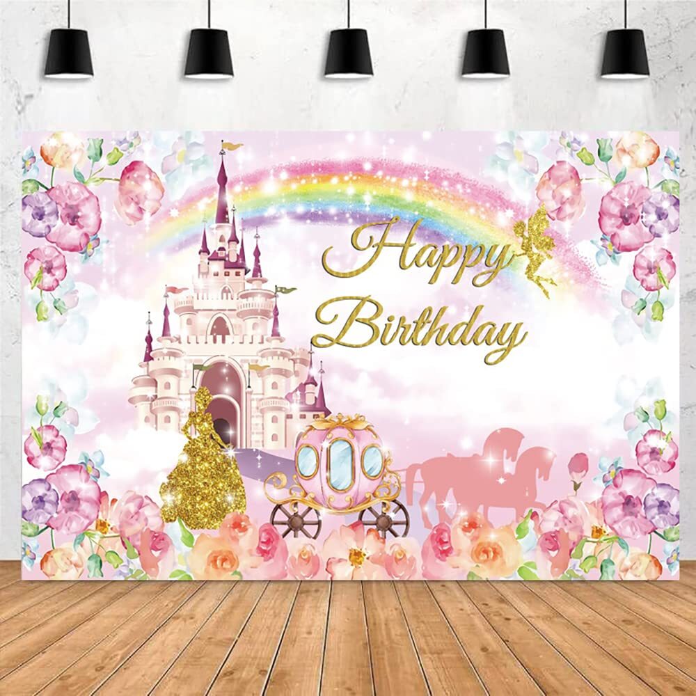 Pink Princess Castle Photography Backdrop for Birthday Baby Shower Newborn