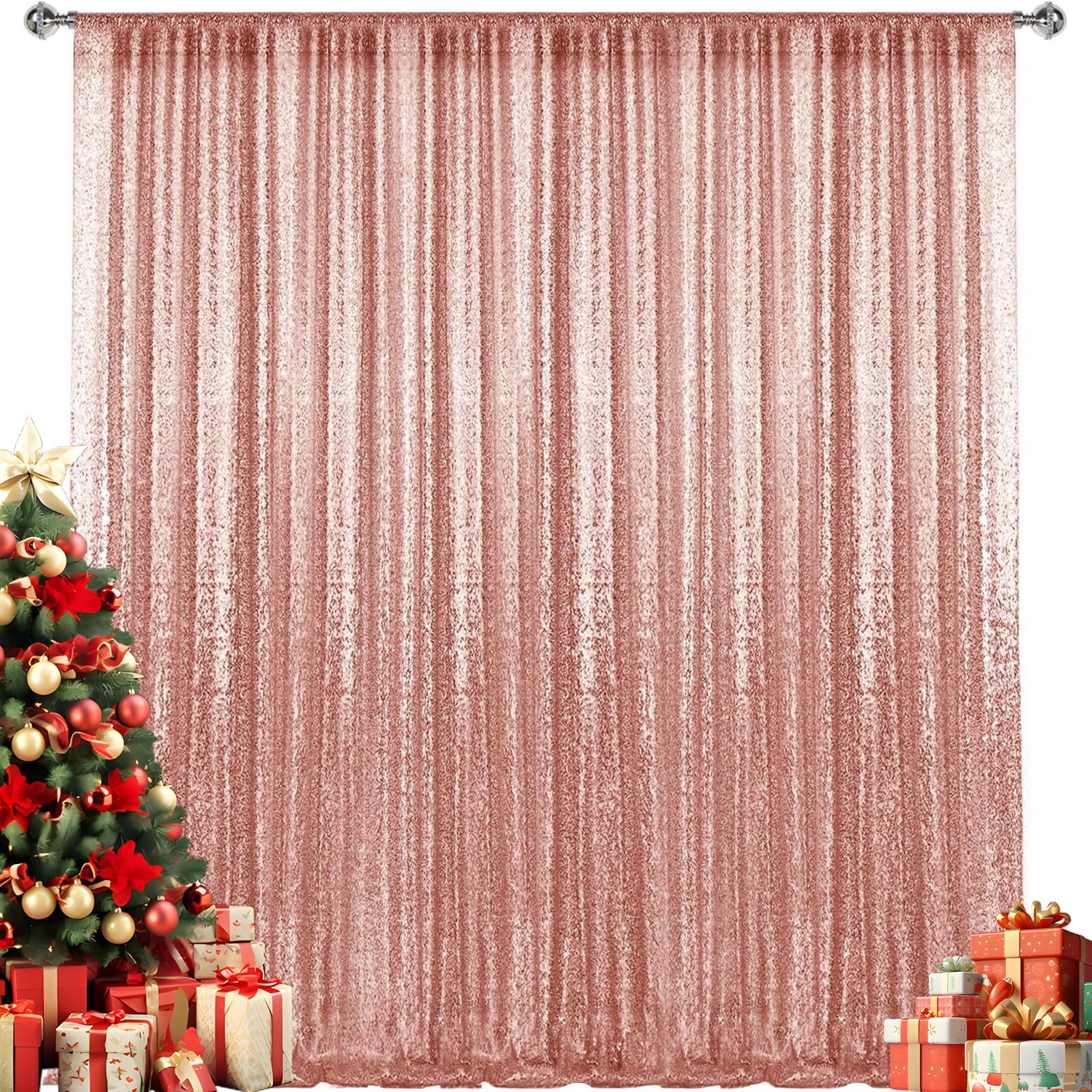 10x10FT Rose Gold Sequin Backdrop Curtain Photography Glitter Background