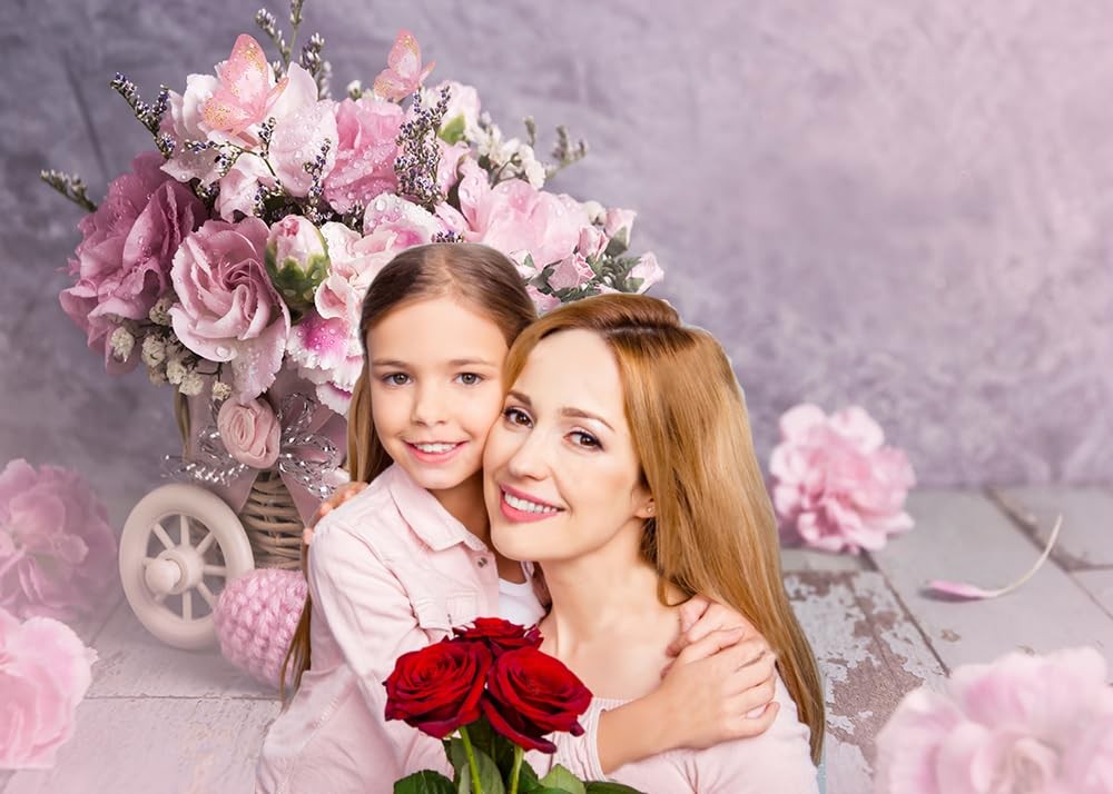 7X5FT Mother’s Day Backdrop Retro Background Rose Flowers Backdrop Mother Day Pa