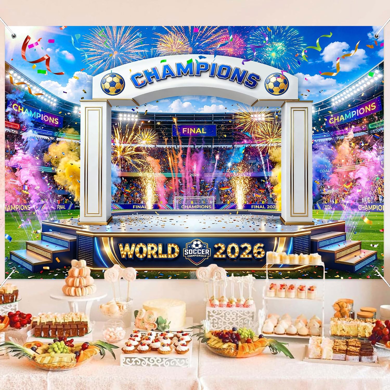 Soccer Champion Podium Photography Backdrop,7x5ft Football Sports Theme Birth…