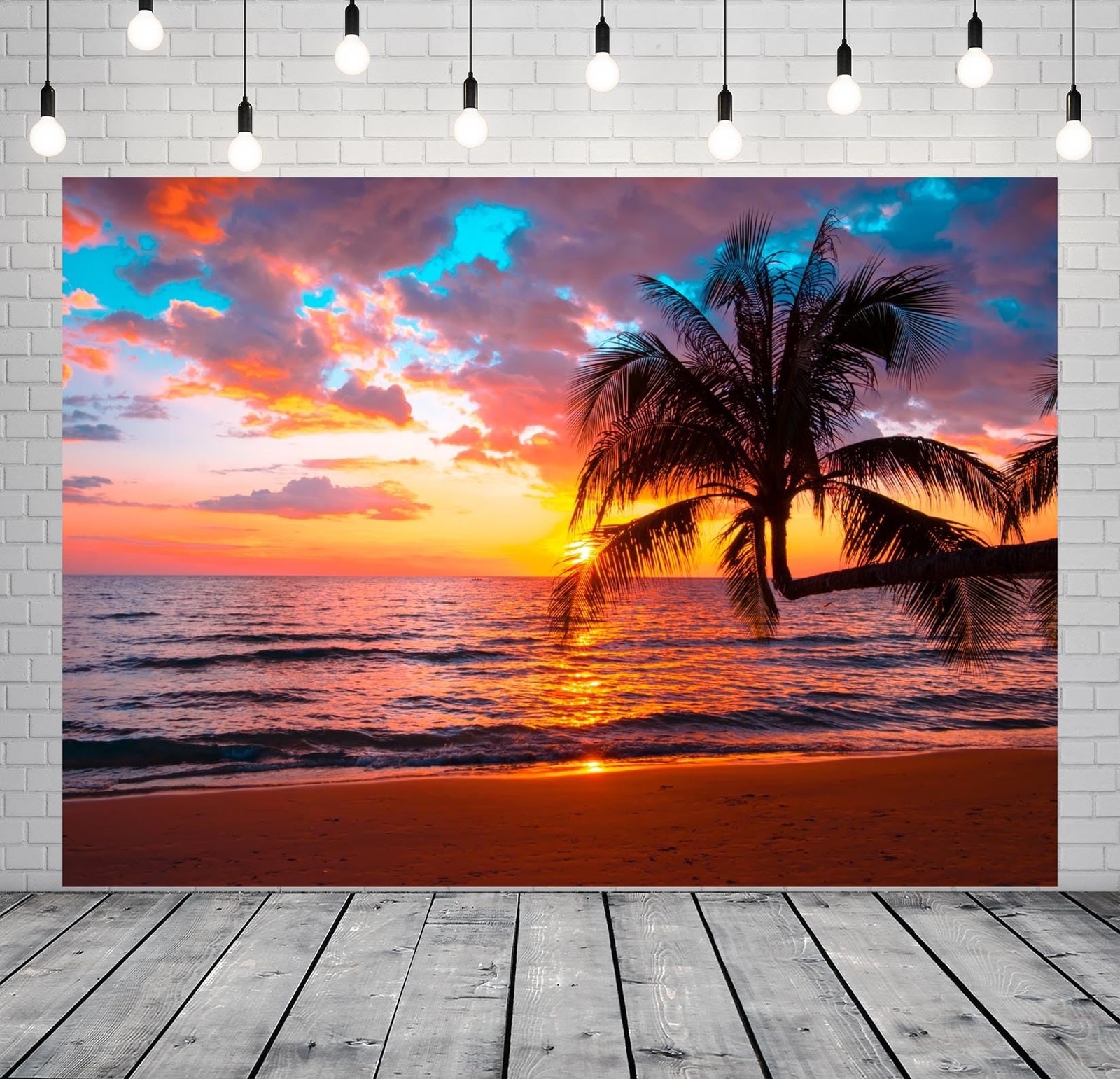 CORFOTO 7x5ft Fabric Beach Palm Tree Backdrop for 7x5FT, N2-a20596