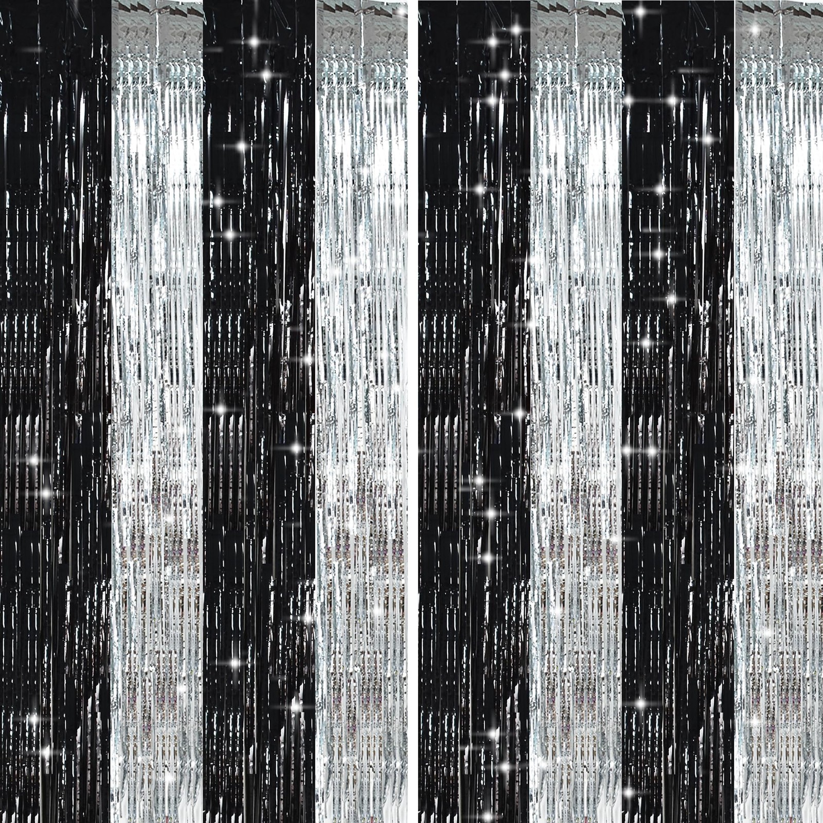 Silver Black Foil Fringe Curtain Metallic Door Streamers Photo Booth Backdrop