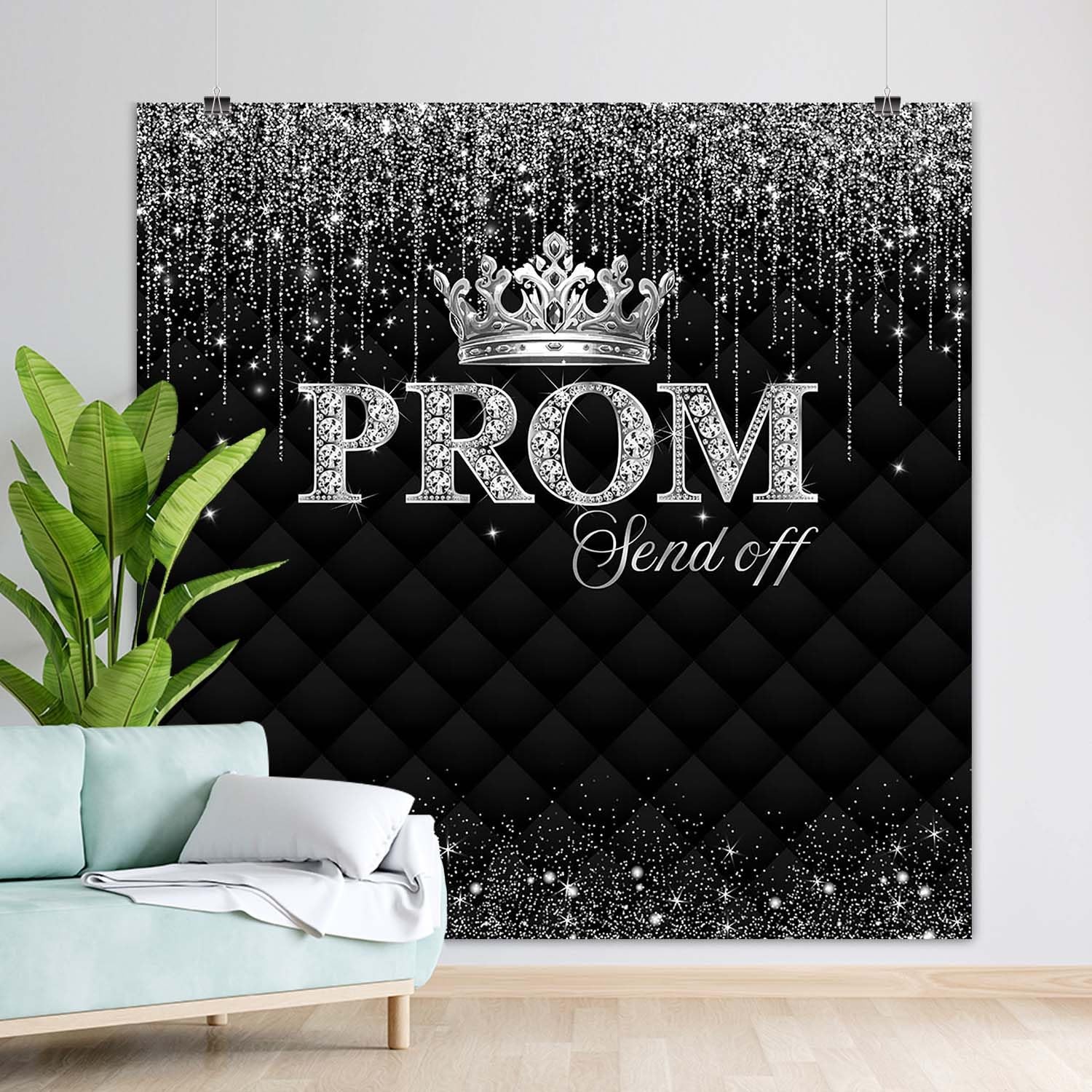 Prom Send Off Backdrop Black Silver Crown Graduation Prom Night Party Decorat…