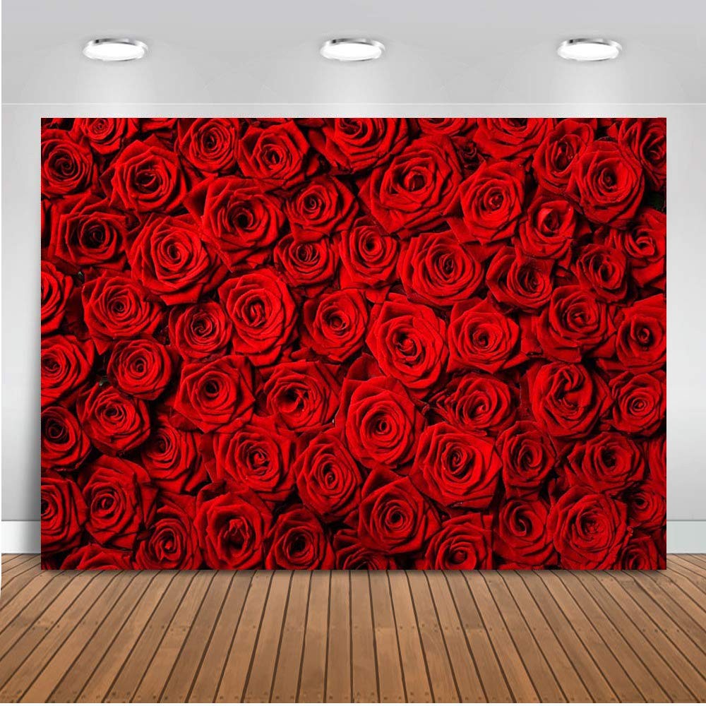 Valentine’s Day Backdrop Rose Flower Wall Photo Background Red Rose Wedding Brid