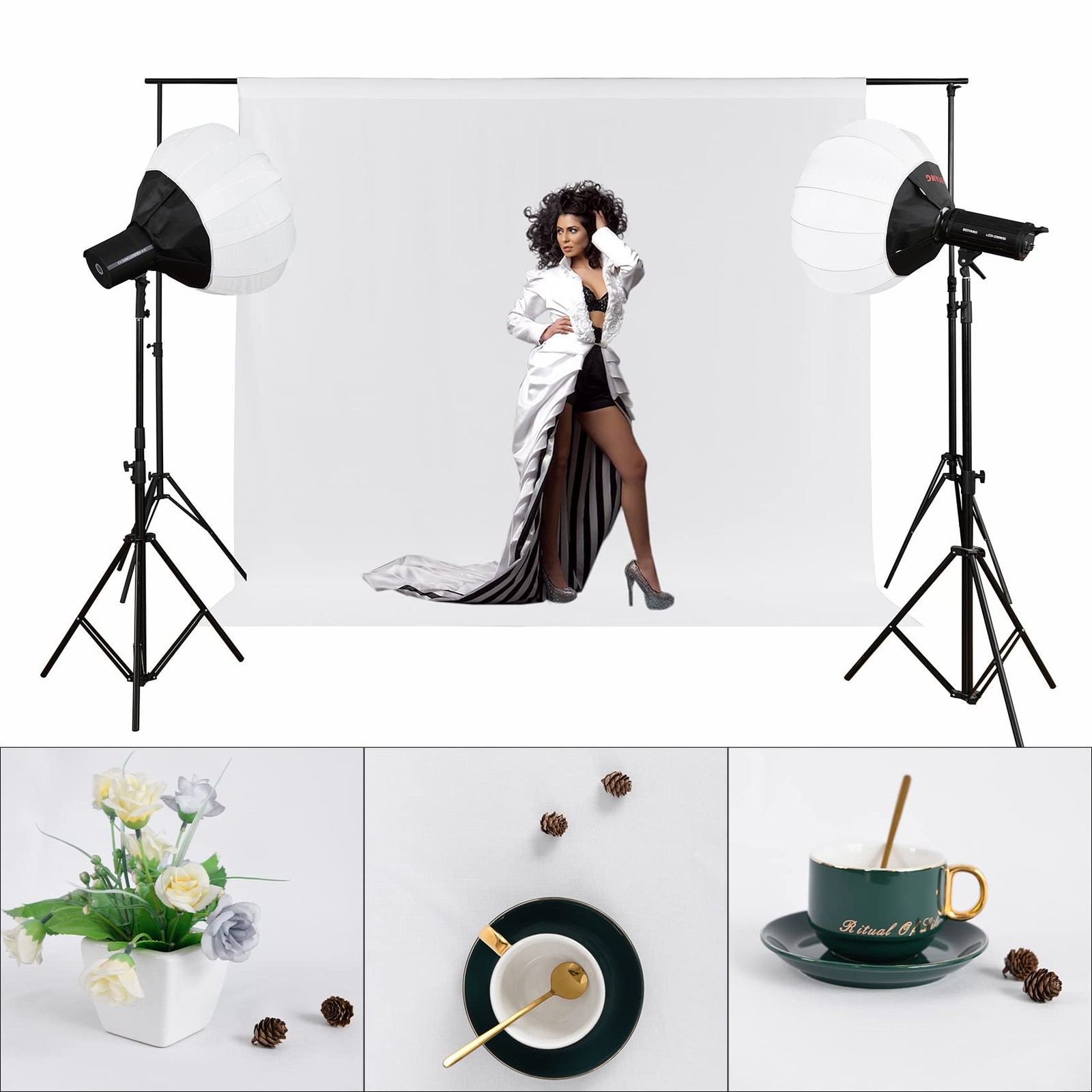 7x10Ft White Photography Backdrop Foldable Screen for Photoshoot Zoom Meeting