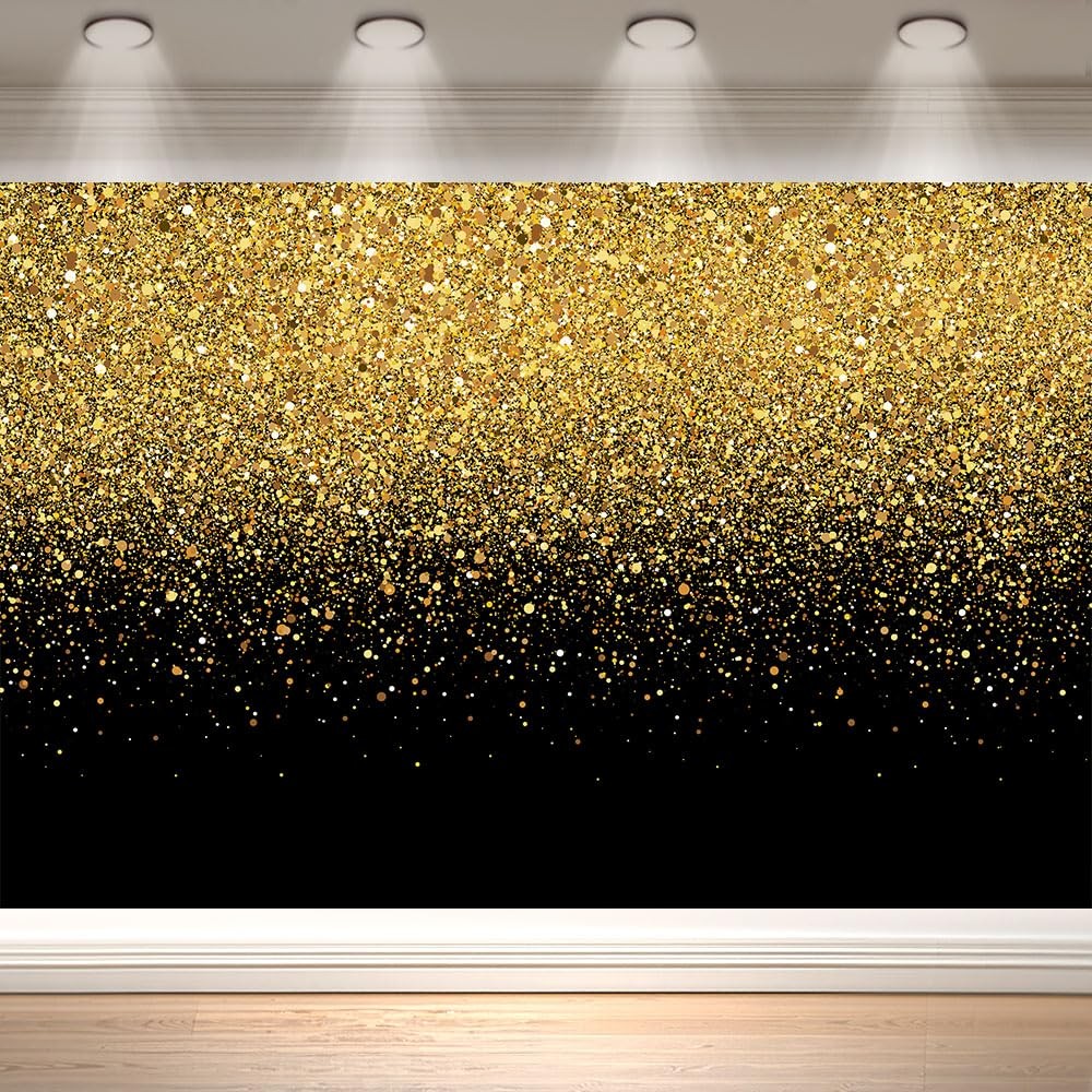 7×5 FT Black Gold Photography Backdrop Glitter Birthday New Year Party Decor