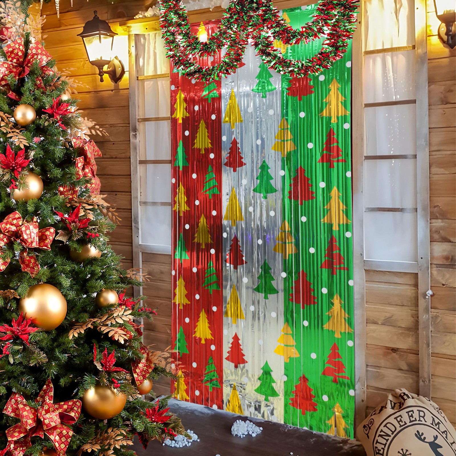 4 Pack Christmas Foil Fringe Curtains 3.3 x 6.6 Ft Christmas Tree Tinsel Curt…