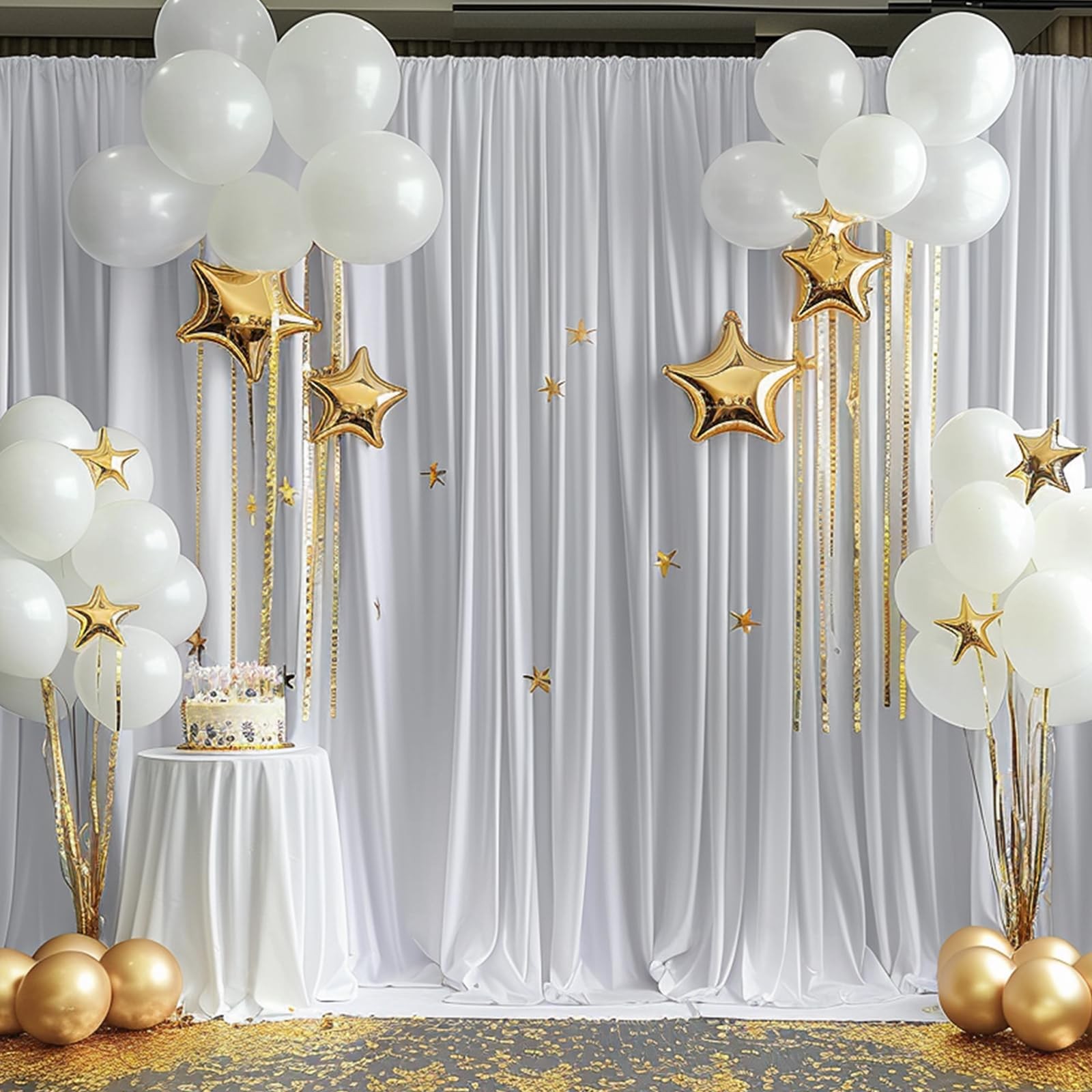 10x10FT White Backdrop Curtain for Wedding 5ft X 10ft (2 Panels),