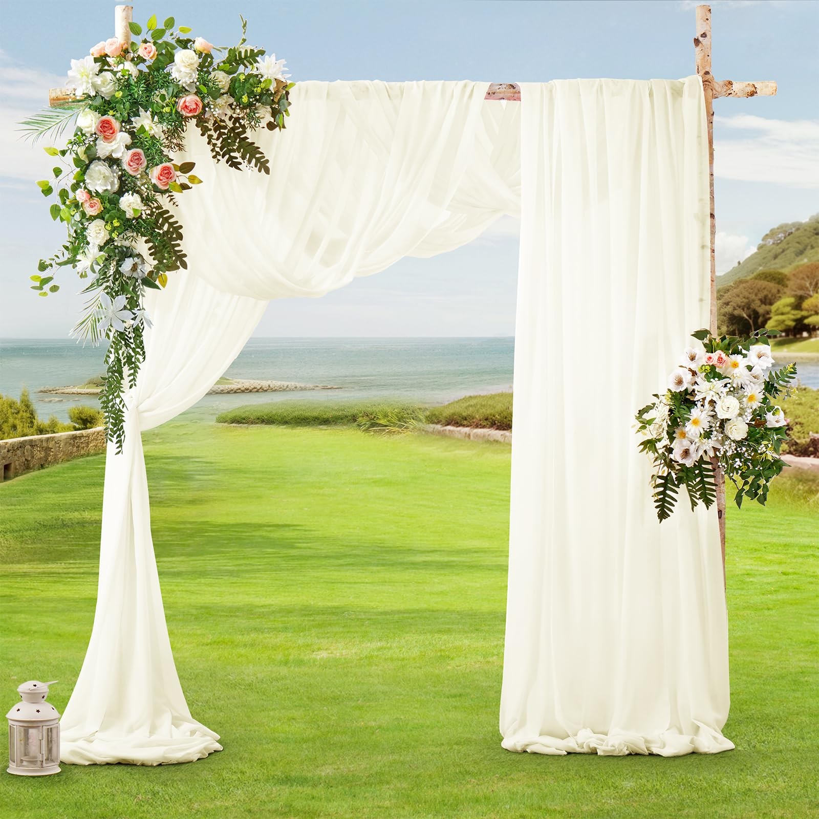 2 Panels Wedding Arch Draping Fabric 30″ x 20Ft Ivory Sheer Chiffon Fabric Ou…