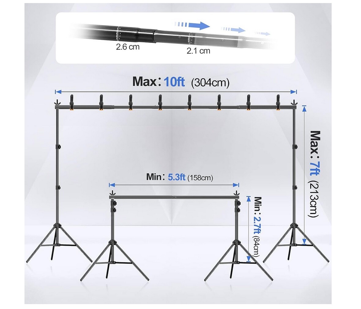 Photography Photo Studio Stand Background Support System 10 x 7 ft with Case