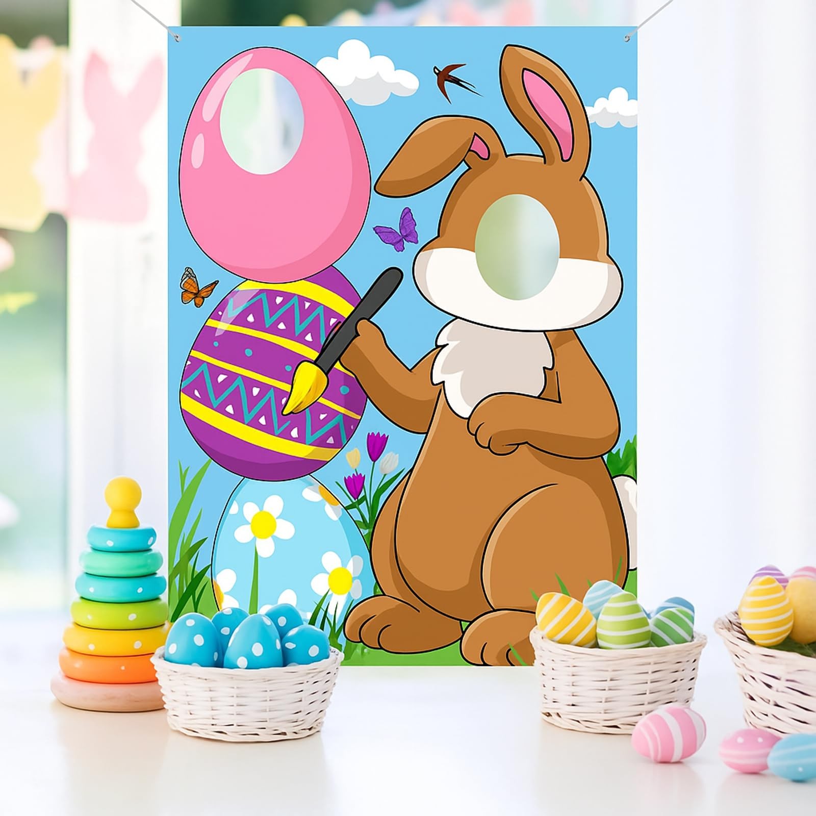 Easter Bunny Photo Door Banner, Large Fabric, Happy Easter Photo Props, Egg B…