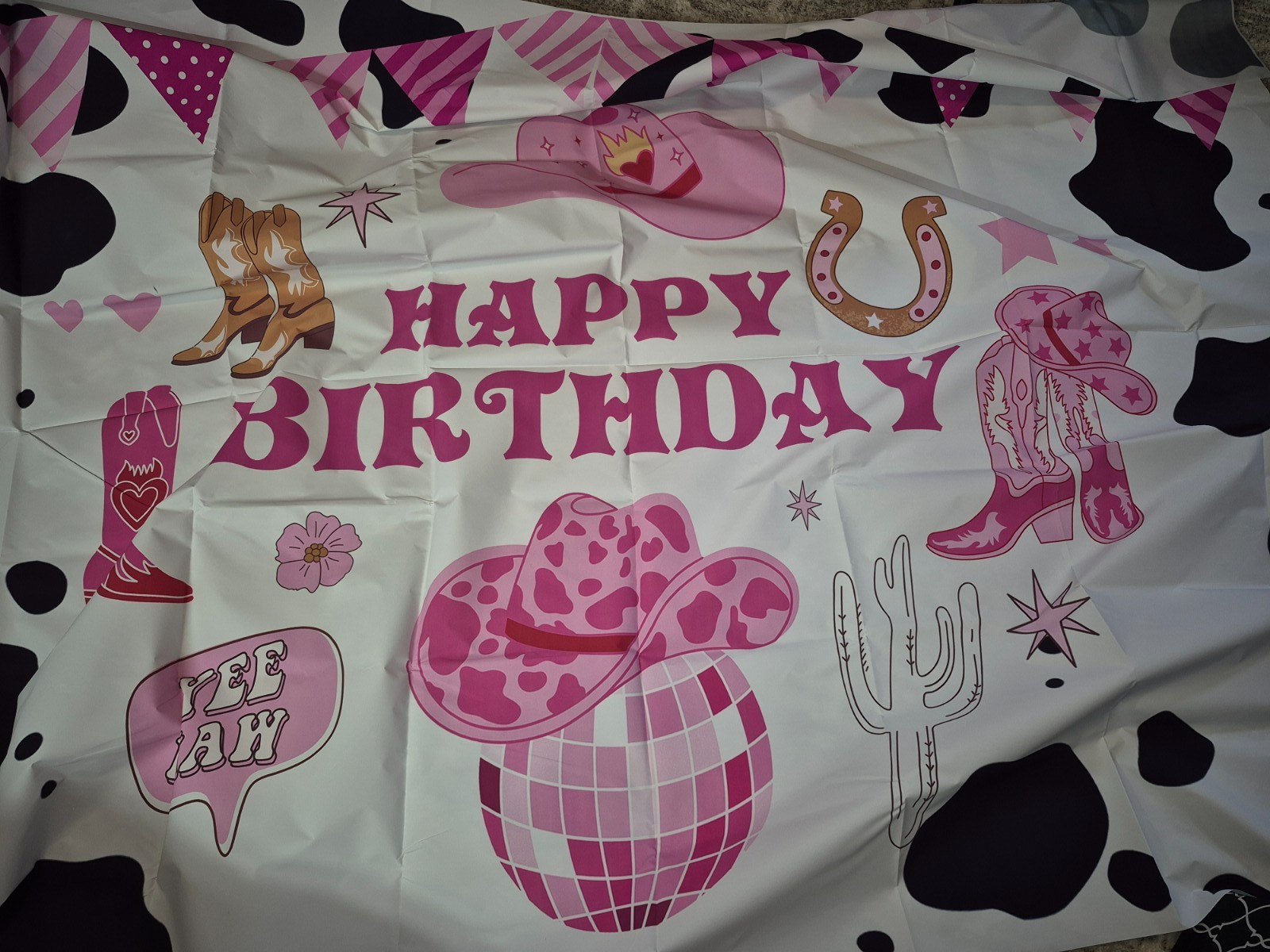 8x5ft Backdrop Girl Pink Cowgirl Birthday Western Theme- NEW