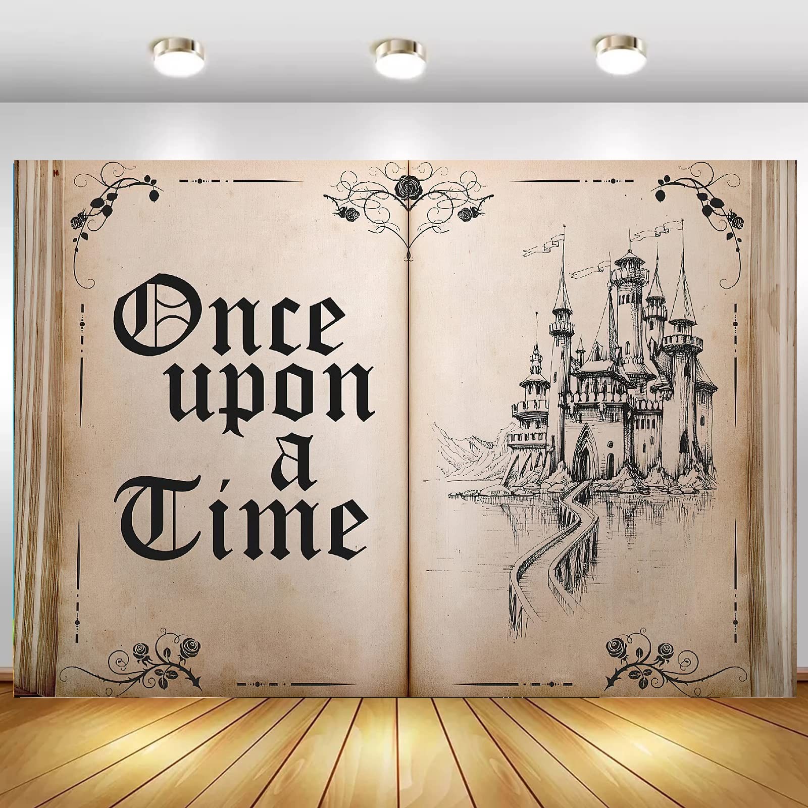 Fairy Tale Books Backdrop Once Upon a Time Backdrops Ancient 7×5 FT, brown