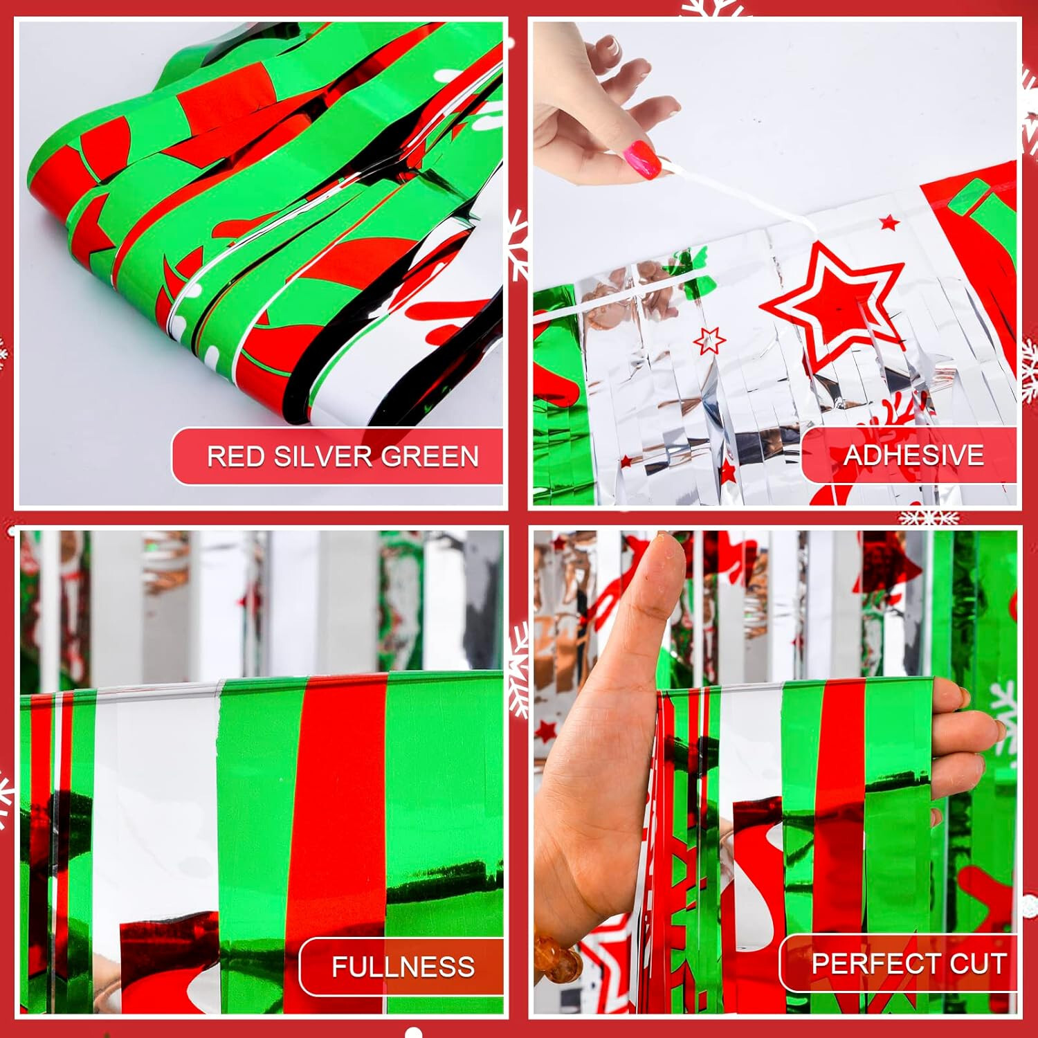 LOLStar Christmas Party Decoration – 4 Pack Christmas Themed Pattern Foil Fring