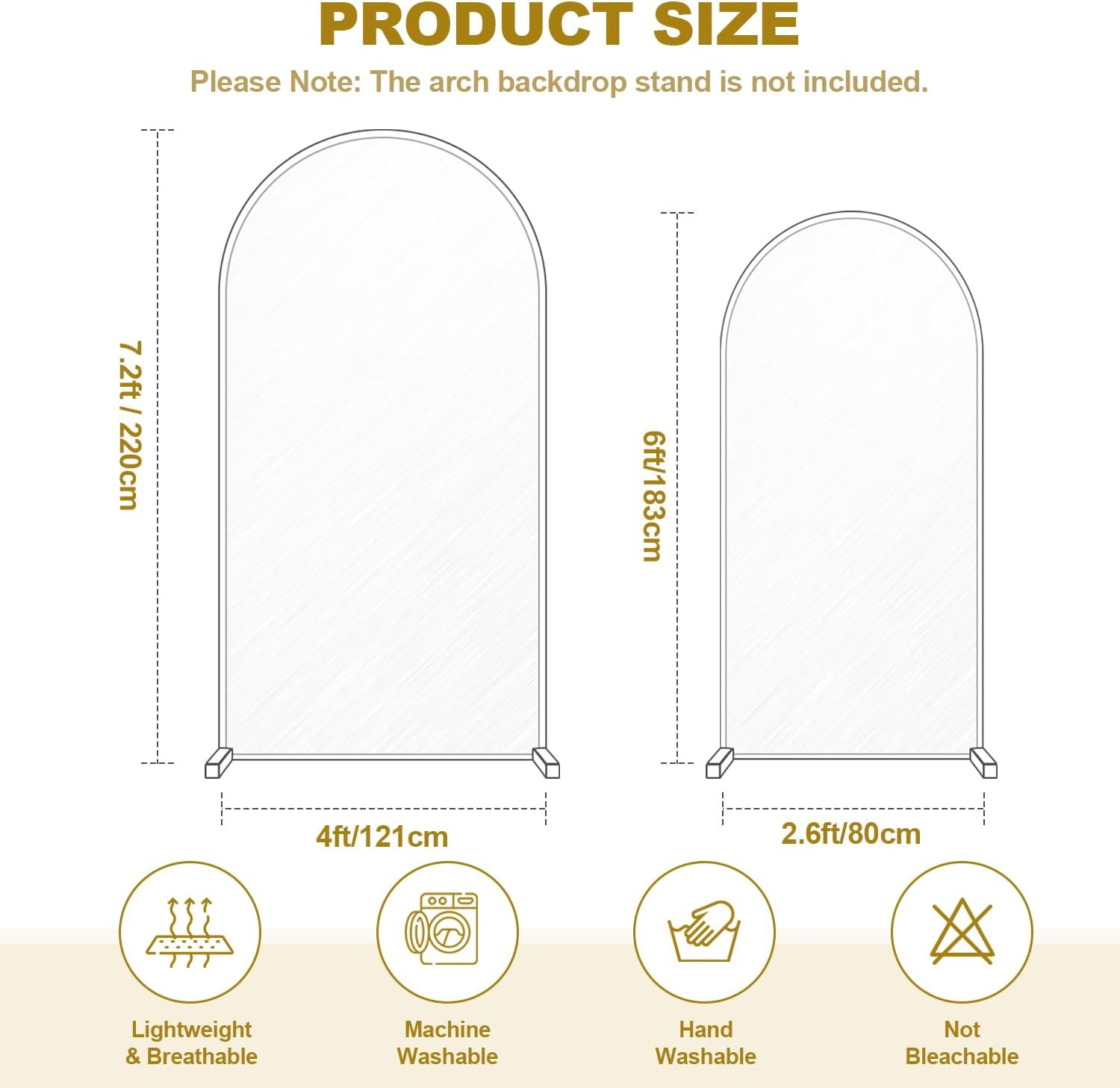 White Arch Backdrop Cover, Set 6FT & 7.2FT Wedding Arch Covers, Spandex Fitted S