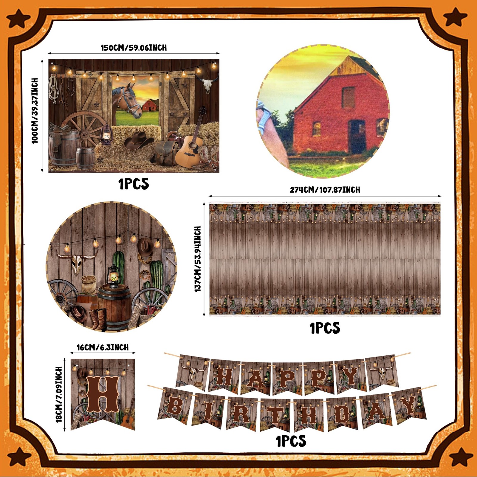 Western Cowboy Birthday Party Supplies 59 x 39 inches, Brown
