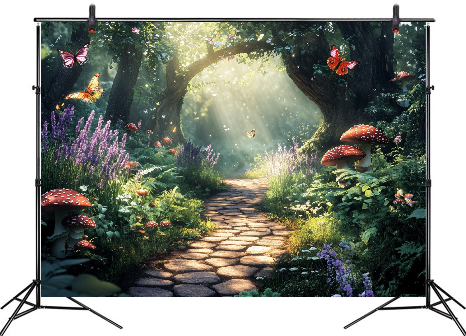 10x8ft Colorful Floral Green Enchanted Forest Vinyl Backdrop Photo Background