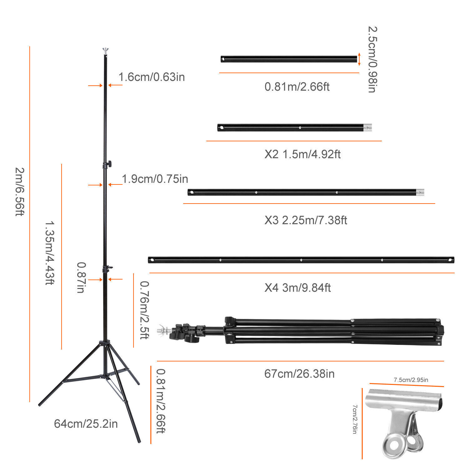 10Ft Photography Background 2*3m Backdrop Support Stand Kit With Case Heavy Duty