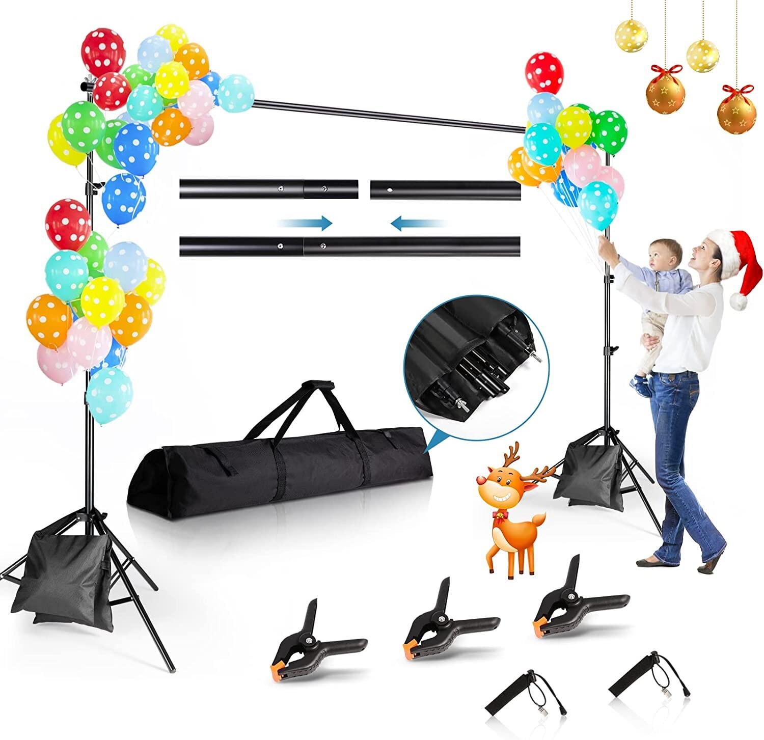 ZBWW Adjustable Backdrop Stand 8.5x10ft Photo Video Studio w/ 12 pcs Balloons