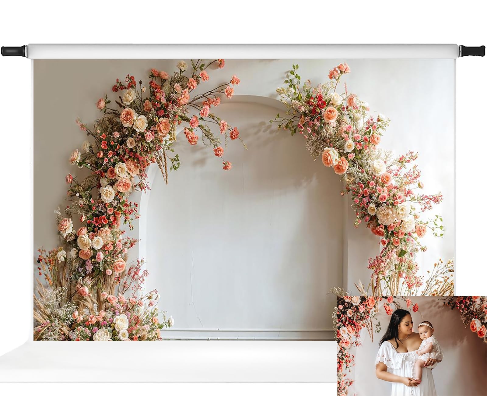 8×8 Ft Floral Arched White Wall Wedding Photography Backdrop Studio Props