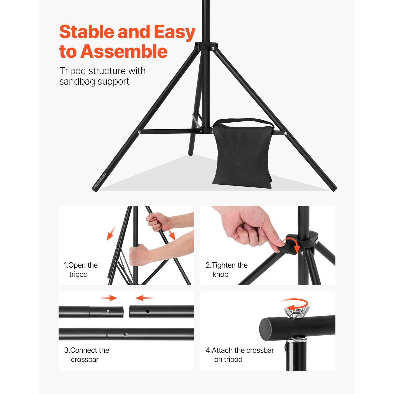 10x10ft Adjustable Backdrop Stand with 4 Crossbars, Heavy Duty Steel Frame
