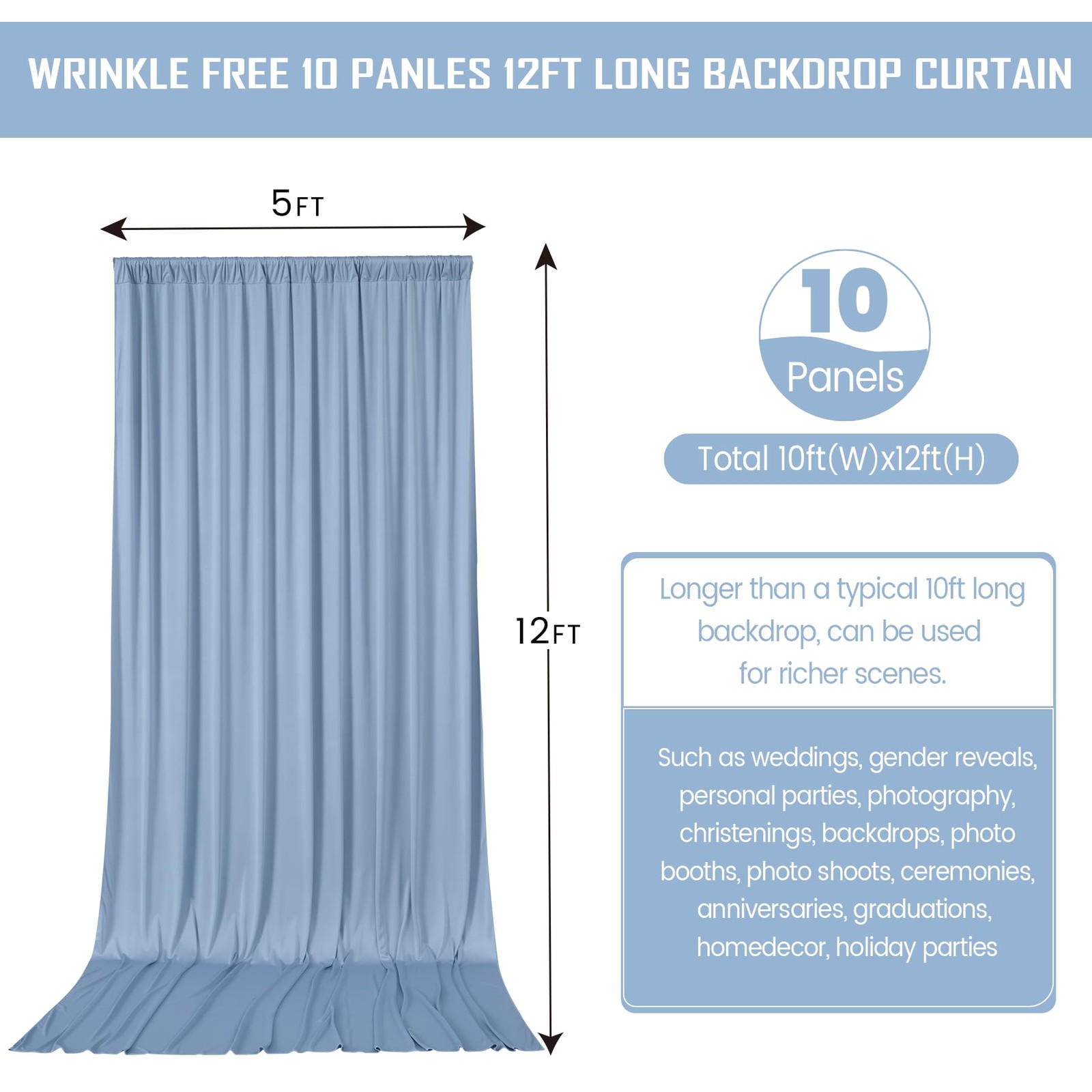50 ft x 12 Wrinkle Free Dusty Blue W5′ x H12′(10 panels),
