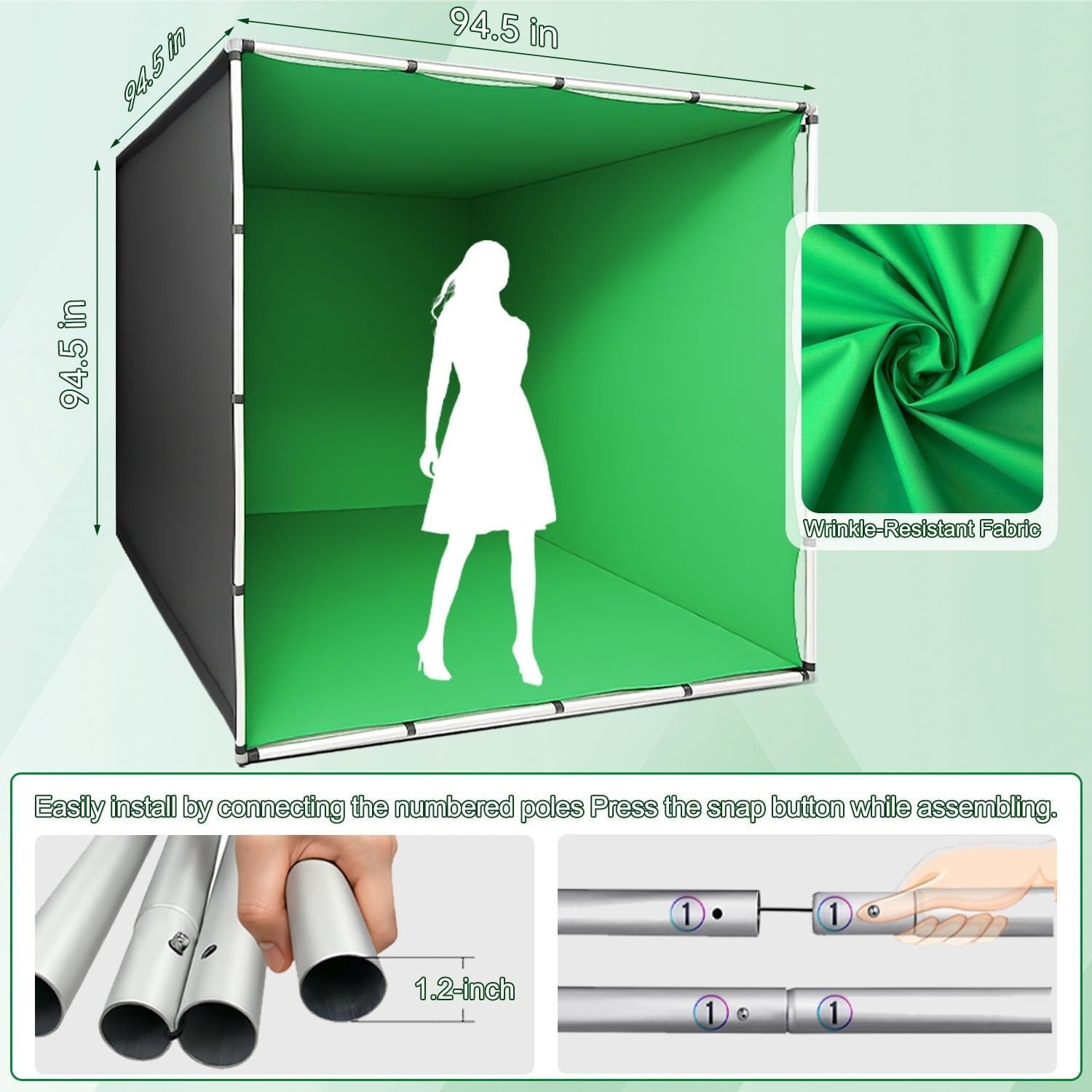 7.9ft x 7.9ft Green Screen Backdrop with Stand for Photo Studio Video Shooting