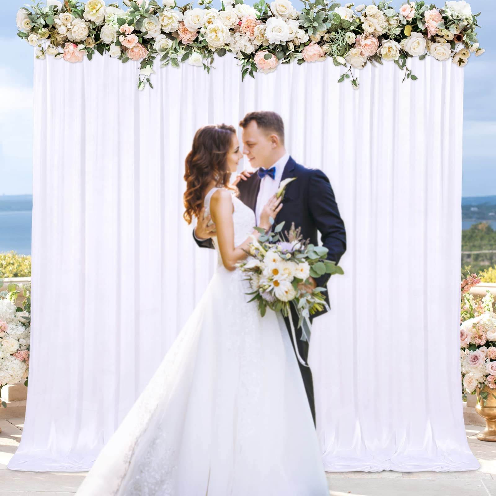 10x10FT White Backdrop Curtain for Parties Wedding White Photo Backdrop Curta…