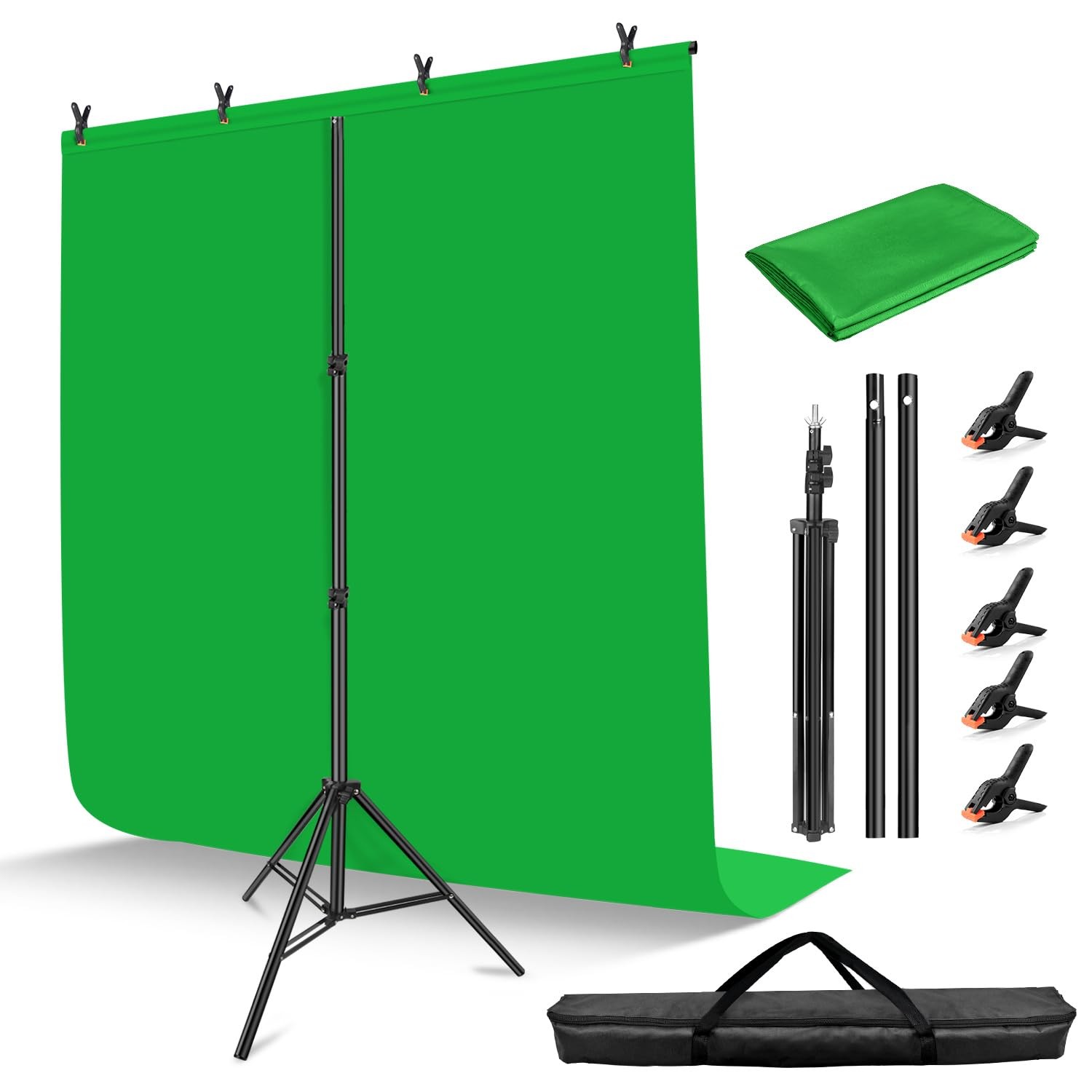 7×5 ft(HxW) Green Screen Stand Kit, 6.5×5 ft Green Screen Backdrop with Stand…