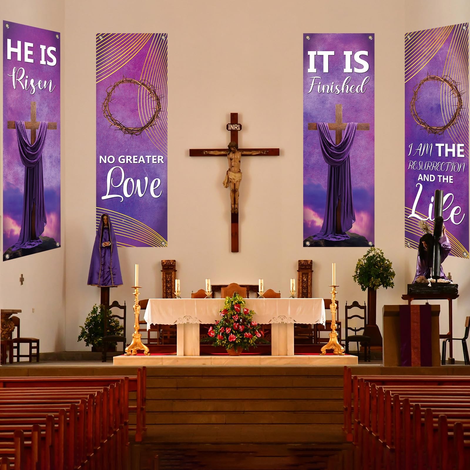 4Pcs Church Banners for Sanctuary Wall Welcome Religious Banners Hanging Back…