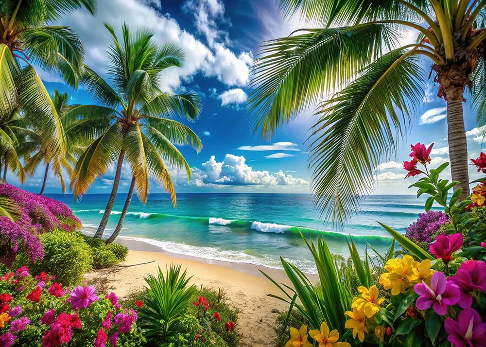 8x6ft Summer Sea Tropical Beach Plants Hawaiian Ocean Photography Backdrop