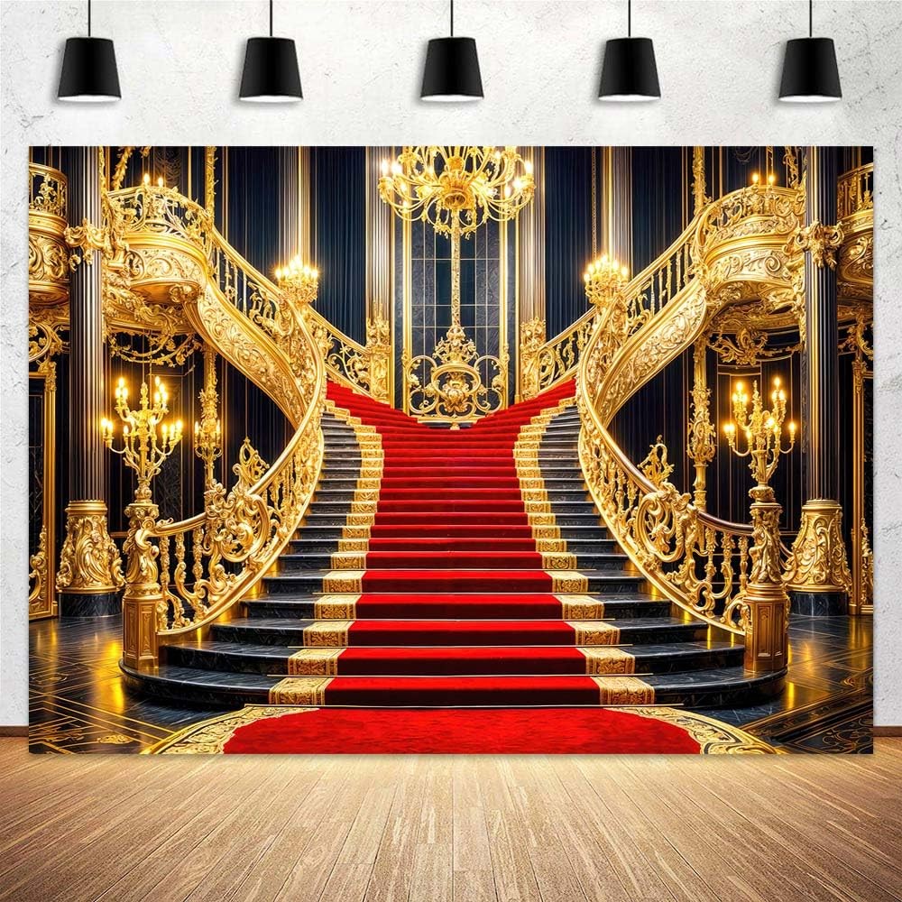 10X8FT Red Carpet Backdrops Golden Palace Gorgeous European Hall Photo Backdr…