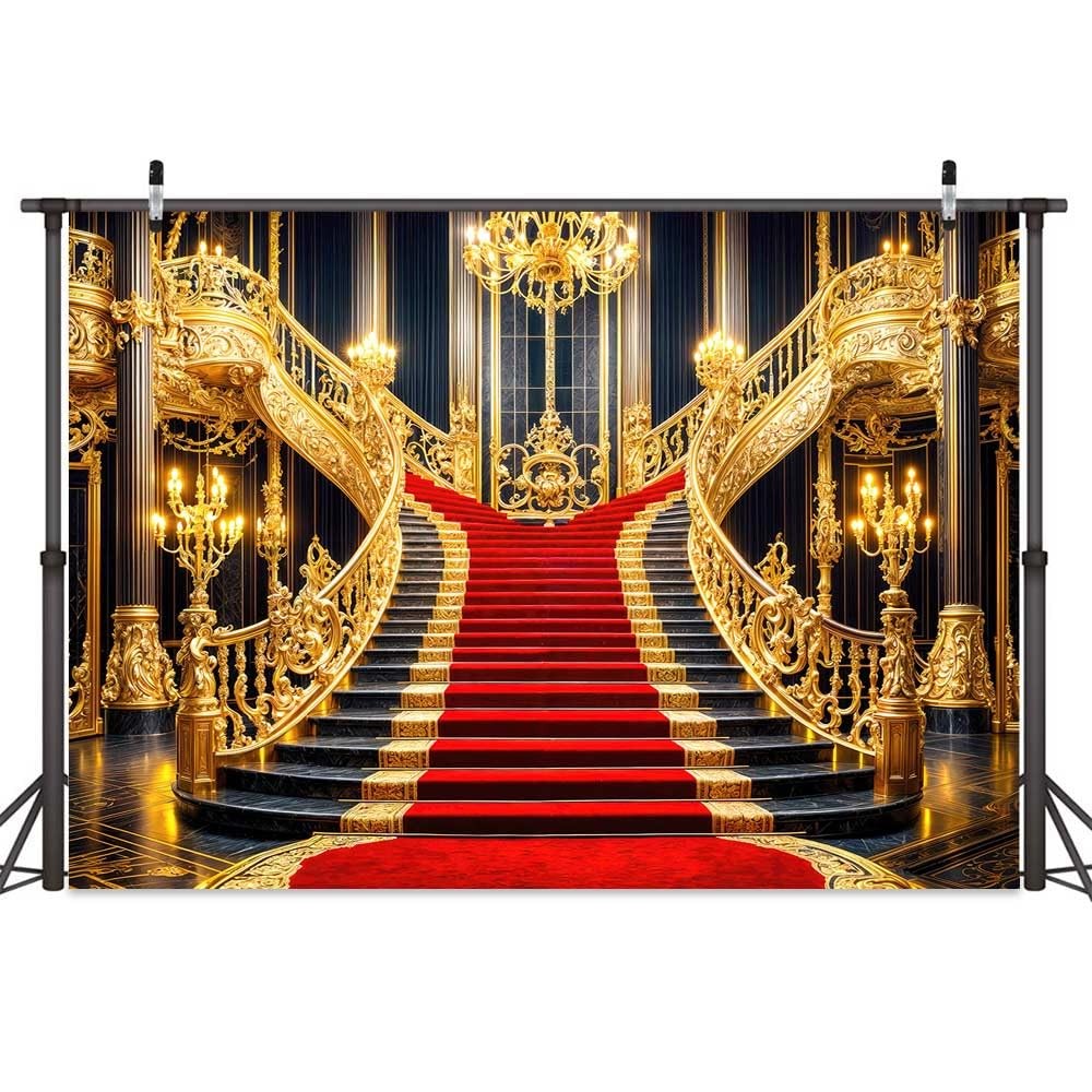 10X8FT Red Carpet Backdrops Golden Palace Gorgeous European Hall Photo Backdr…