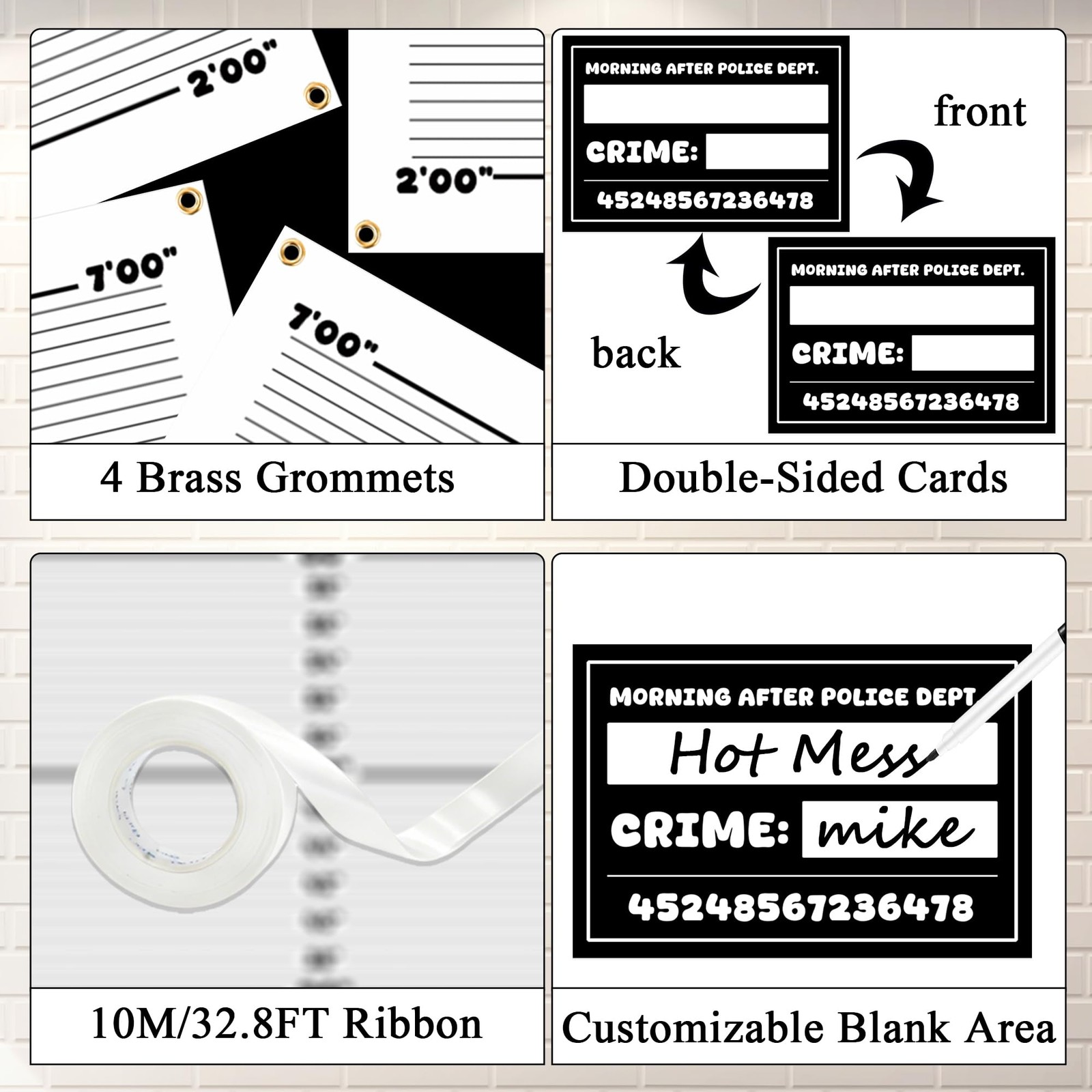 Mugshot Backdrop Photo Booth Banner 4.5 x 5.6 FT, 4.5×5.6FT,