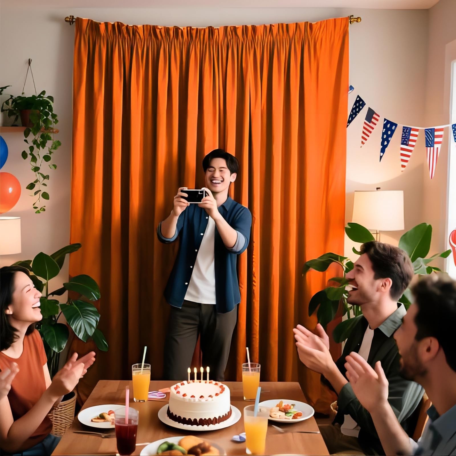 10Ft x 7Ft Orange Backdrop Curtains for Parties, Polyester Fabric Backdrop Dr…